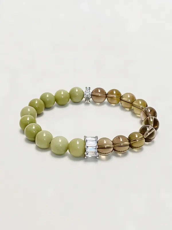 Avocado Agate & Smoky Quartz Bracelet