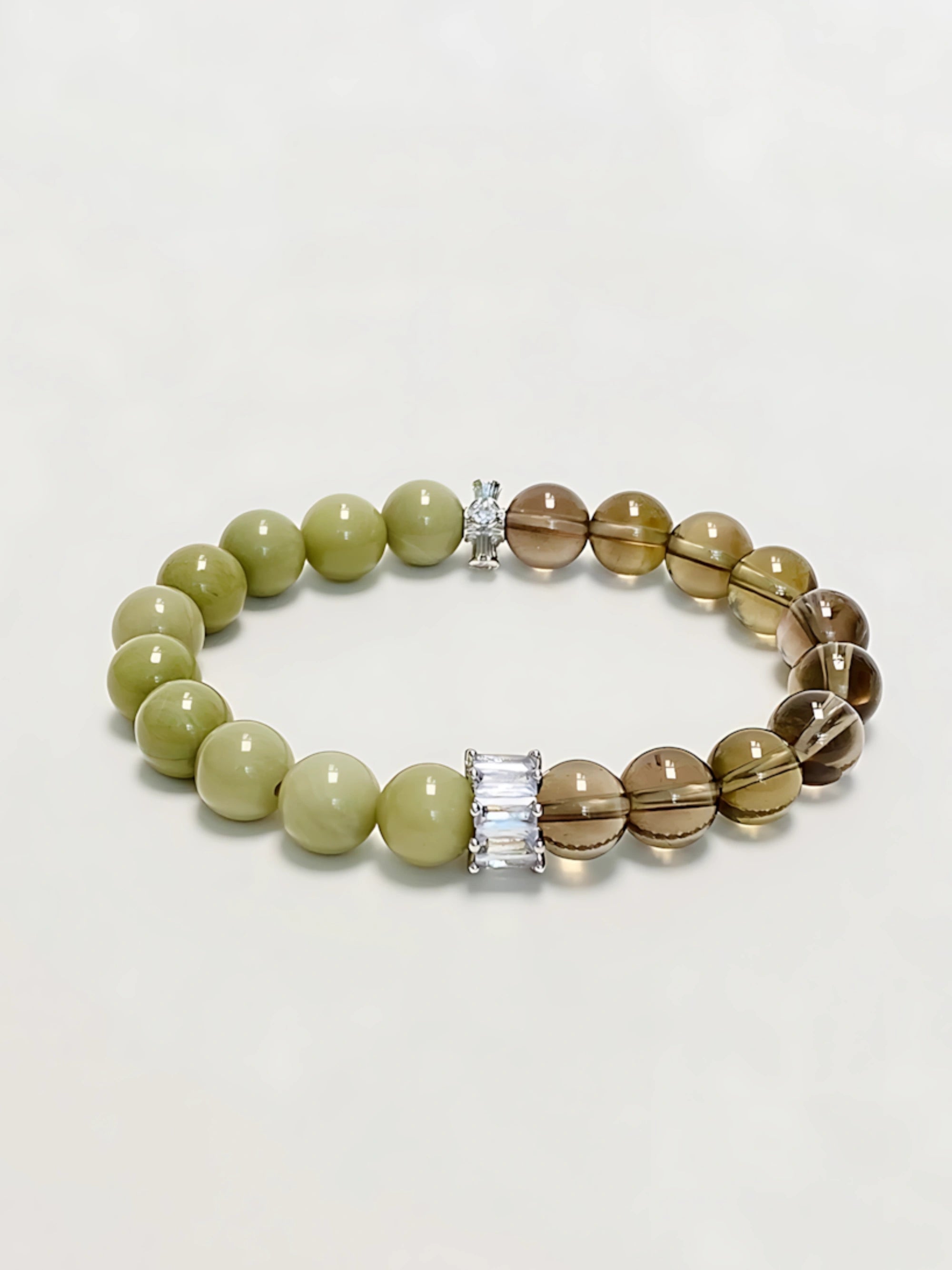 Avocado Agate & Smoky Quartz Bracelet