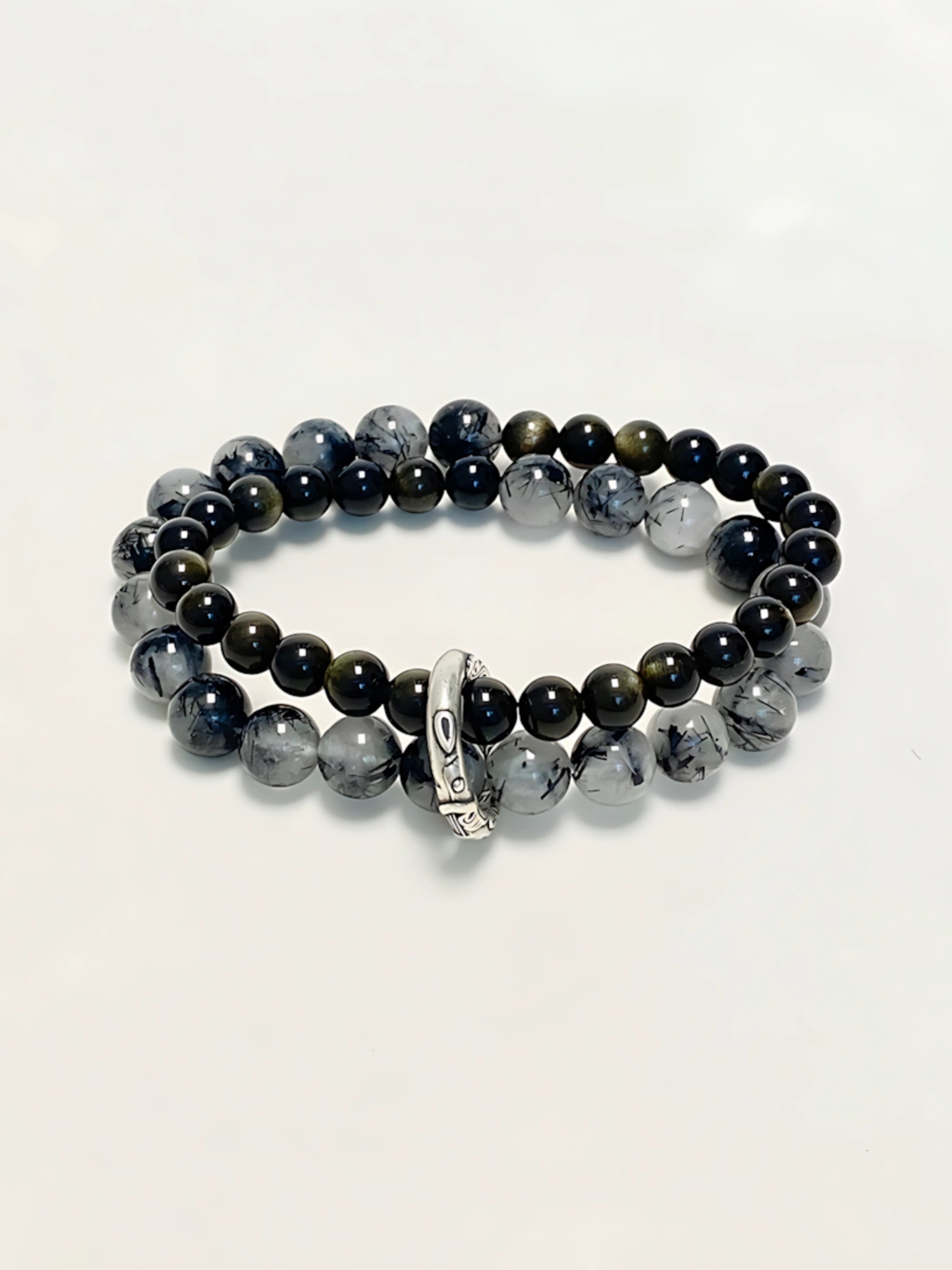 Black Rutilated Quartz & Gold Sheen Obsidian Bracelet