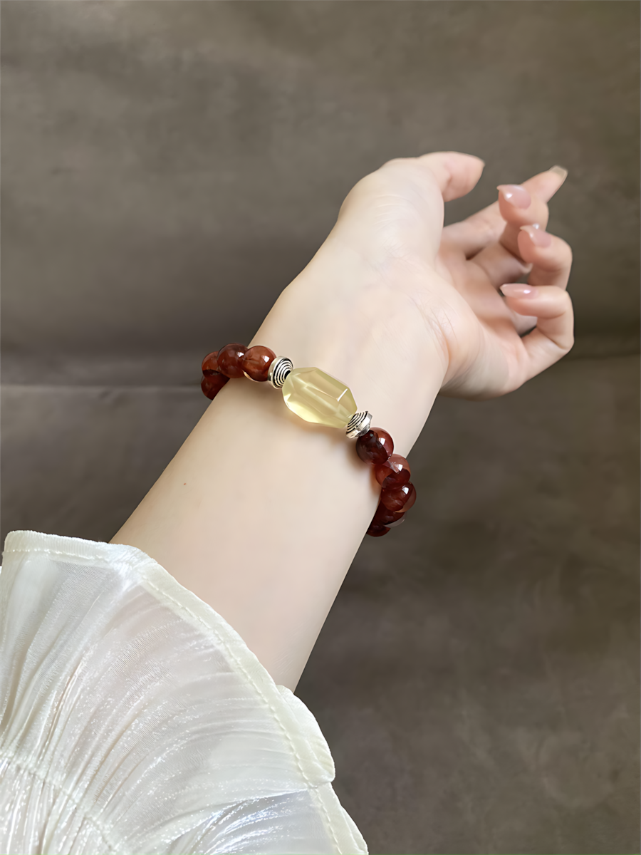 Natural Citrine & Rutilated Quartz Bracelet Wealth Attraction