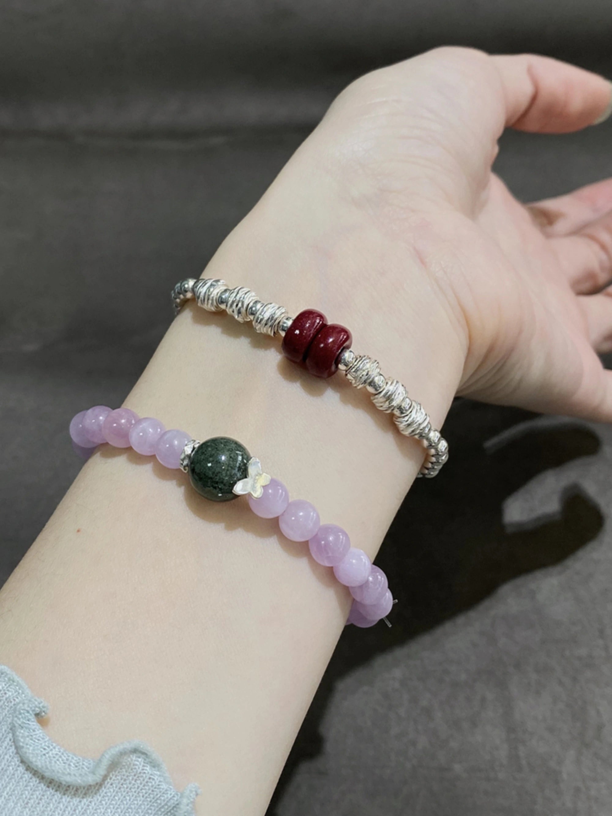 Amethyst & Green Phantom Quartz Butterfly Bracelet