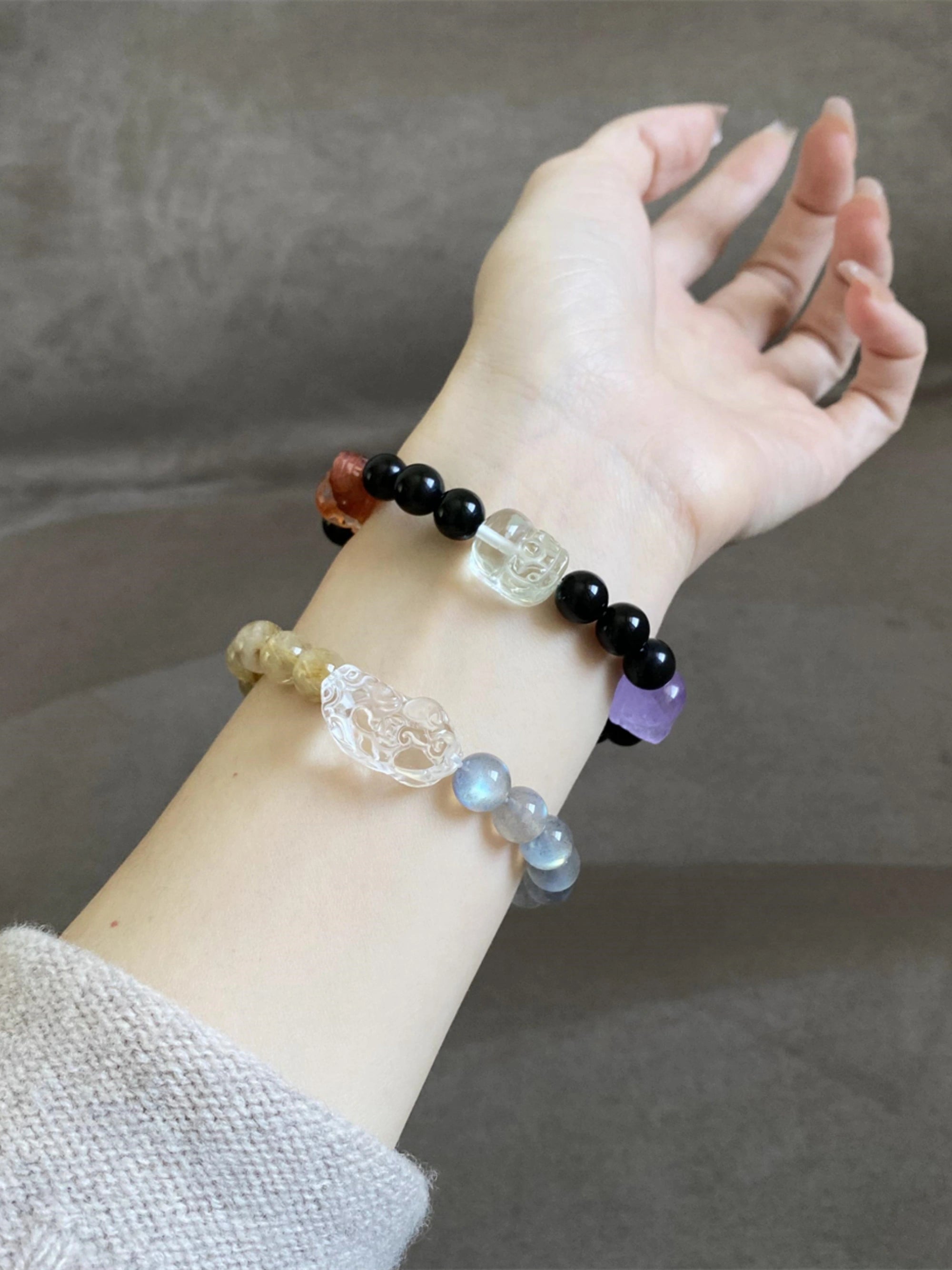 Clear Quartz Pi Xiu & Rutilated Quartz Bracelet