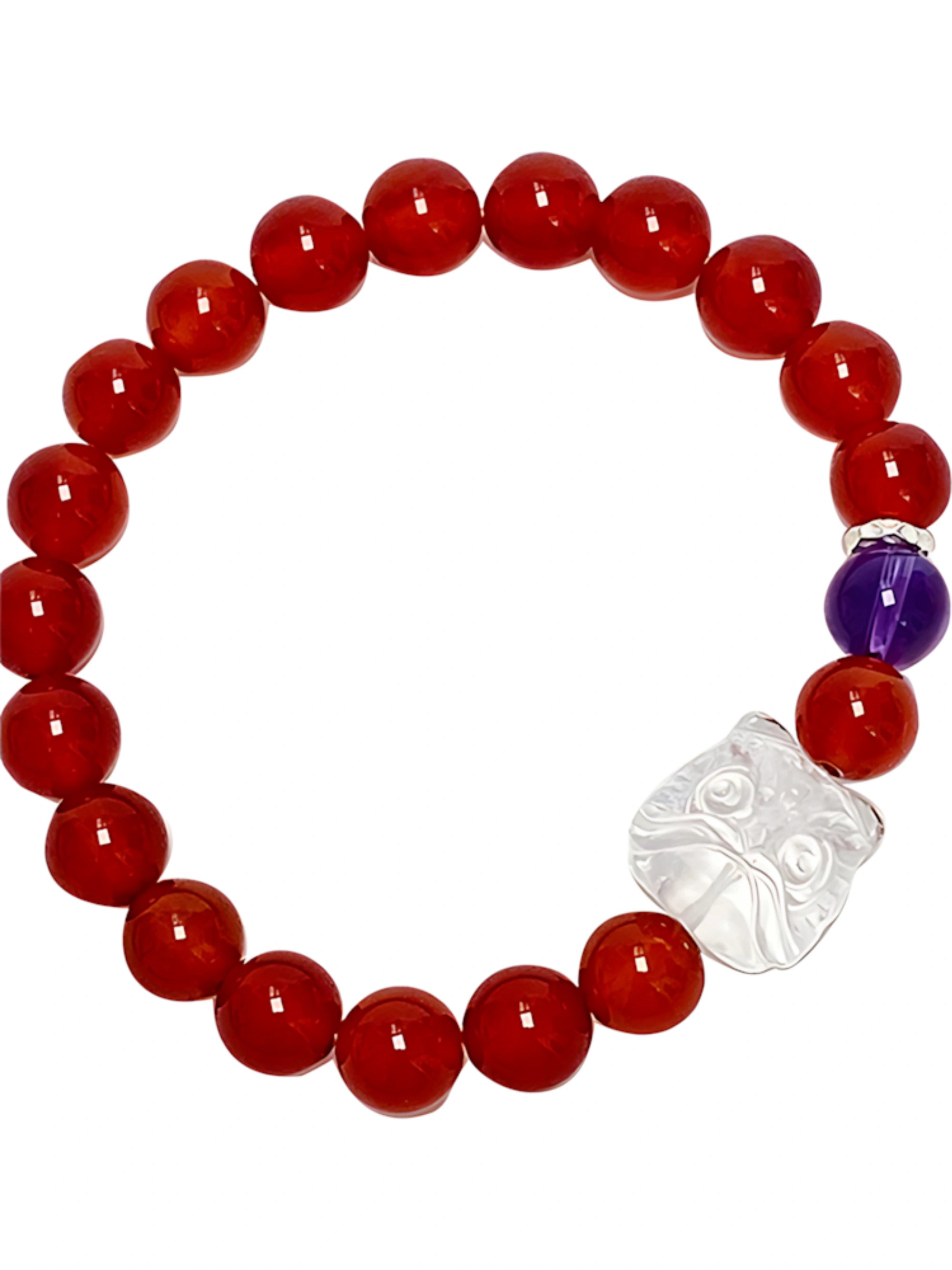 Red Agate & Clear Quartz Lion Charm Bracelet