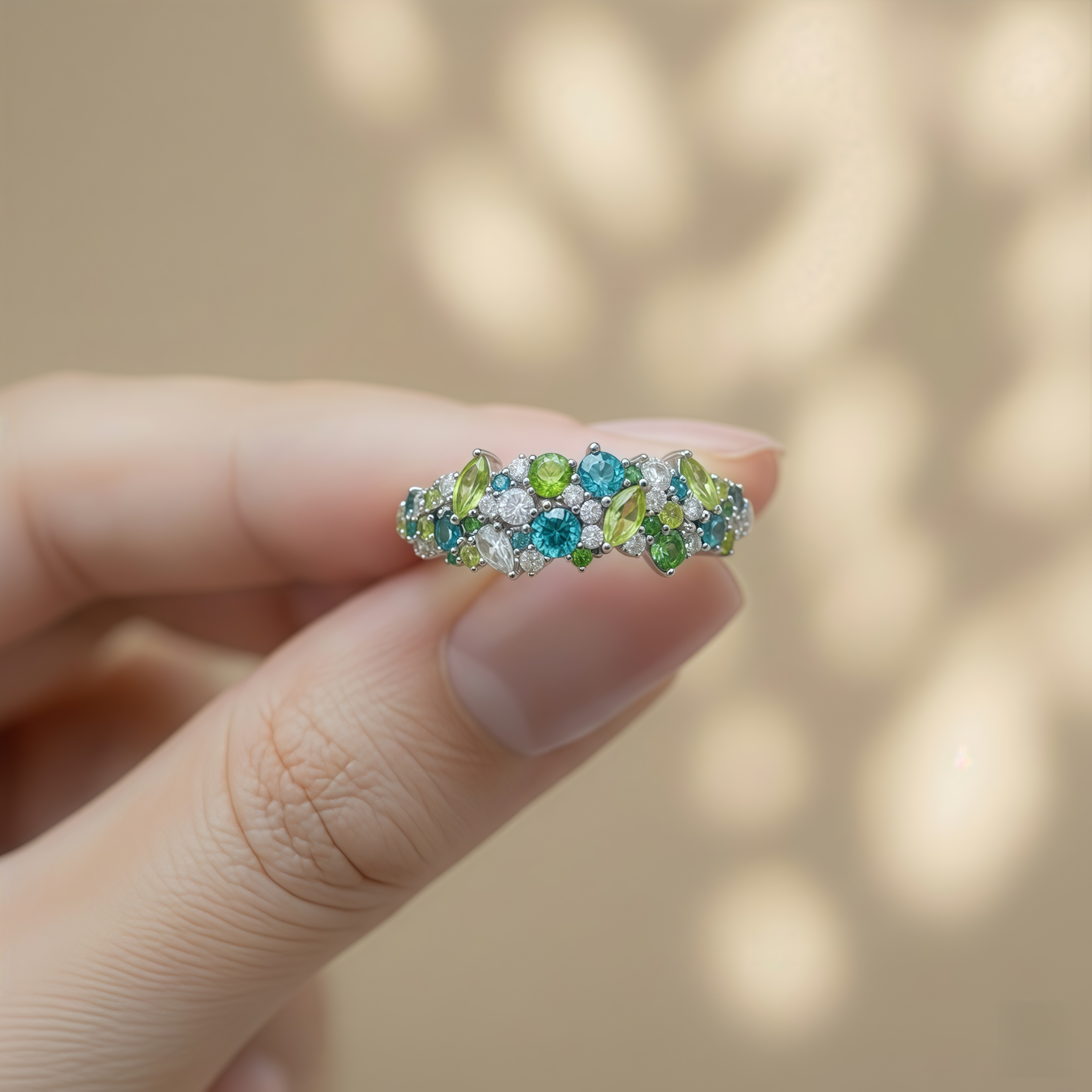 Blue Green Diamond "Oz" Ring - Teal Moissanite Statement Ring