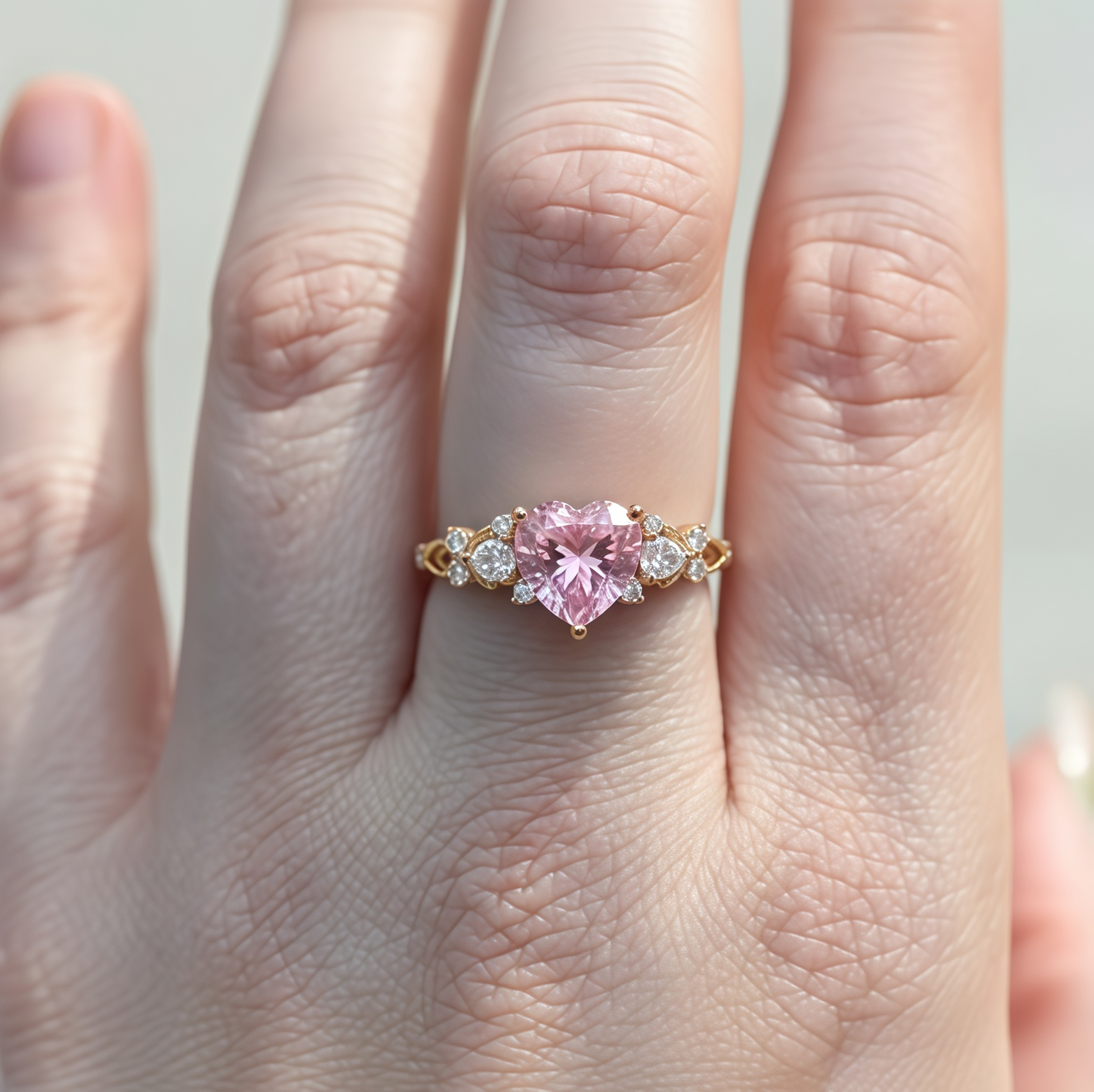 Amore - Heart Cut Pink Sapphire & Diamond Floral Ring