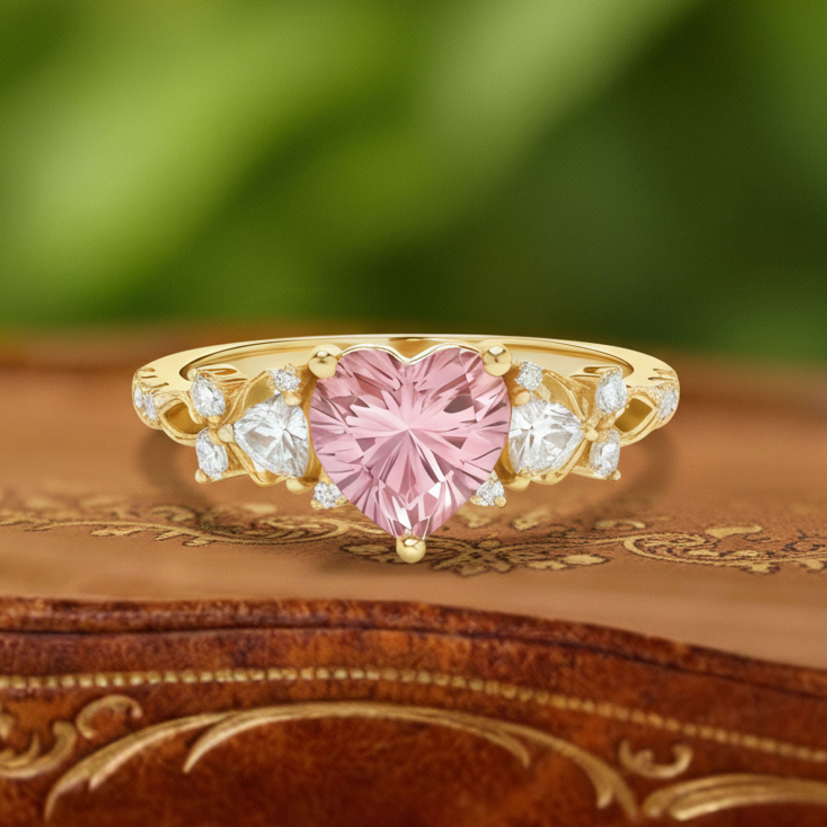 Amore - Heart Cut Pink Sapphire & Diamond Floral Ring