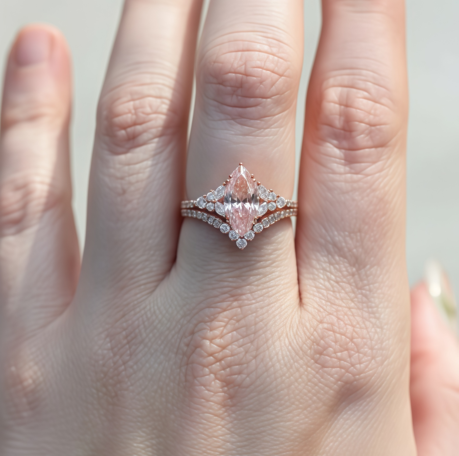 Celeste - Marquise Cut Morganite & Diamond Halo Engagement Ring