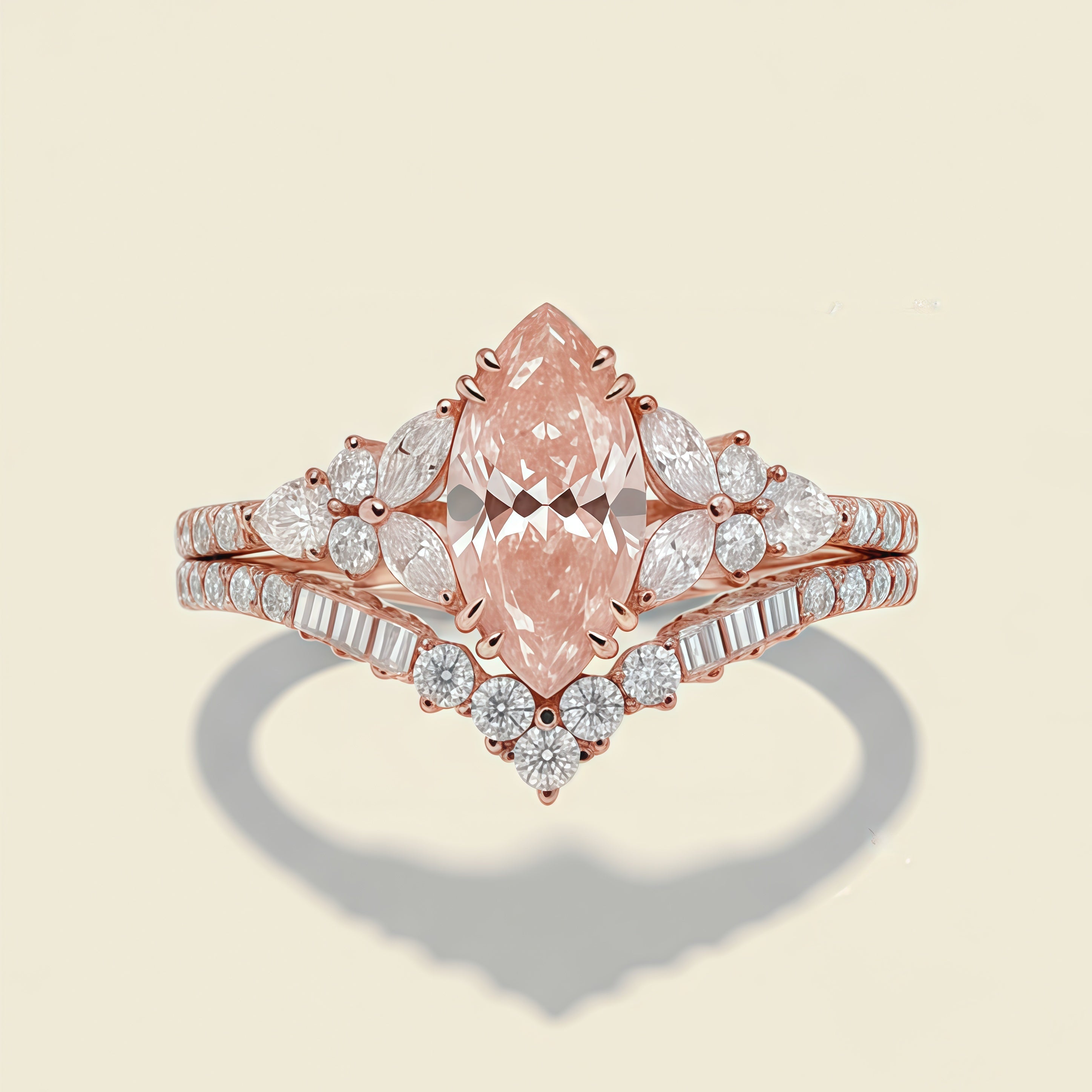 Celeste - Marquise Cut Morganite & Diamond Halo Engagement Ring