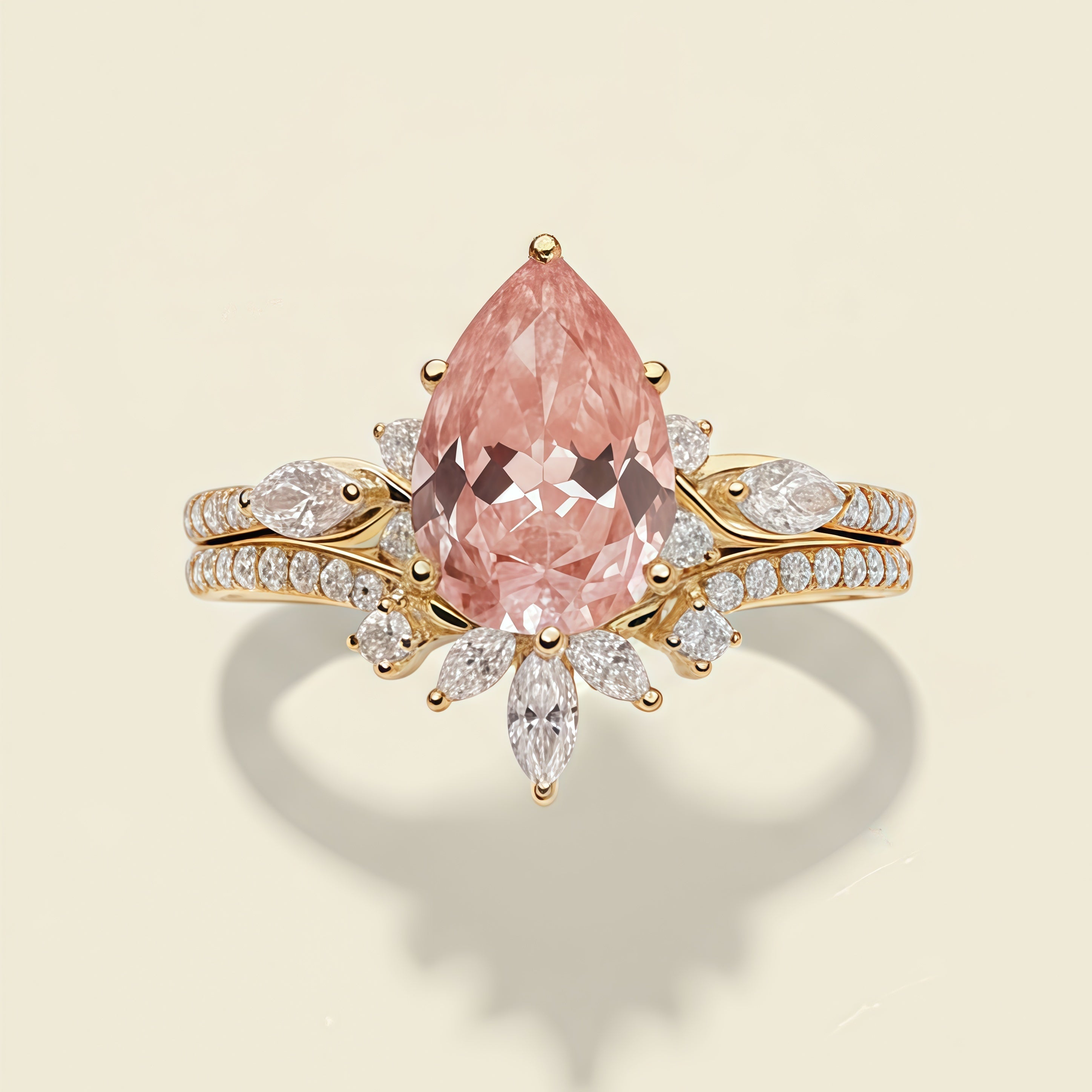 Opal Blossom - Pear Cut Morganite & Diamond Flower Ring