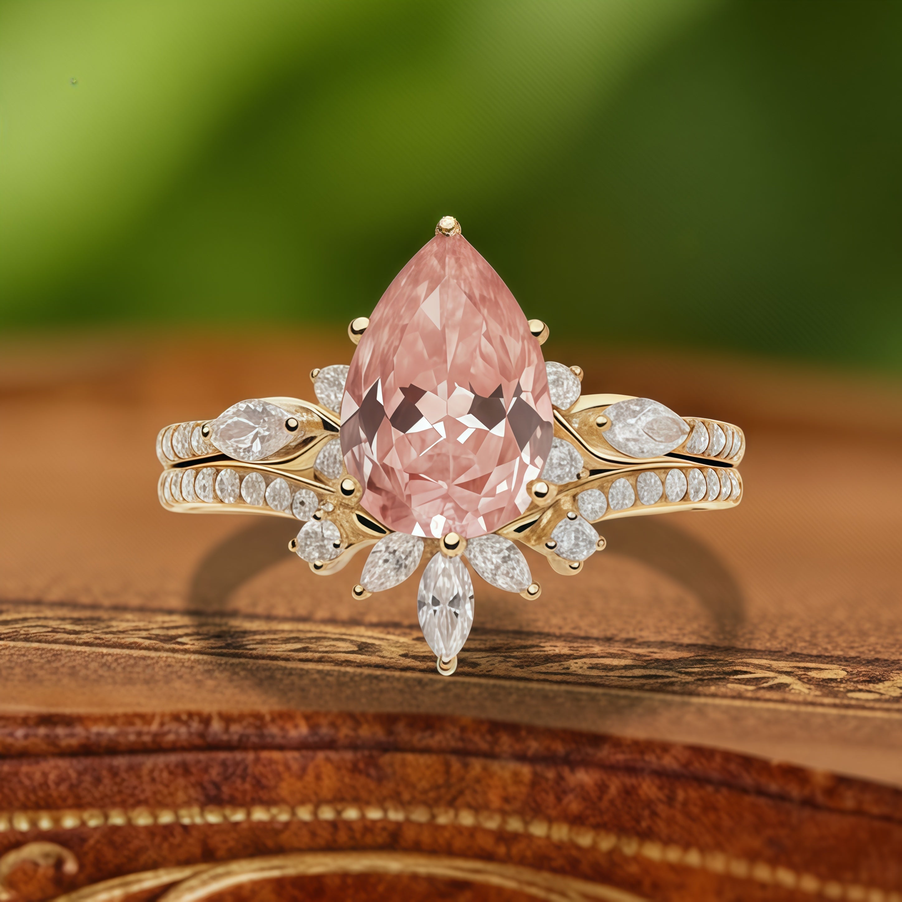 Opal Blossom - Pear Cut Morganite & Diamond Flower Ring