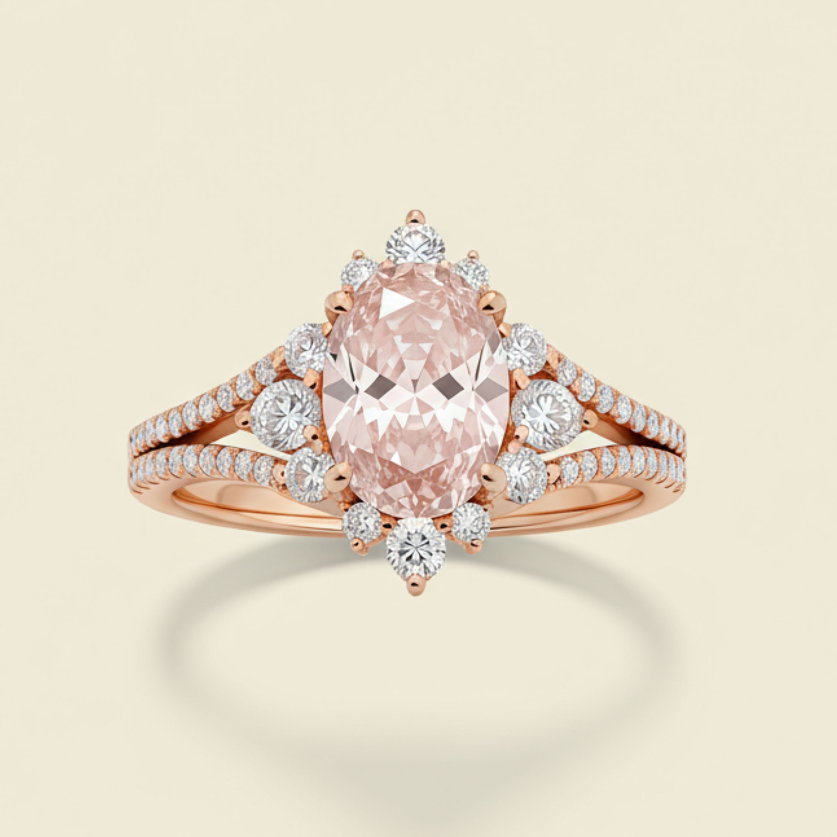 Elysian -Oval Cut Morganite & Diamond Halo Engagement Ring
