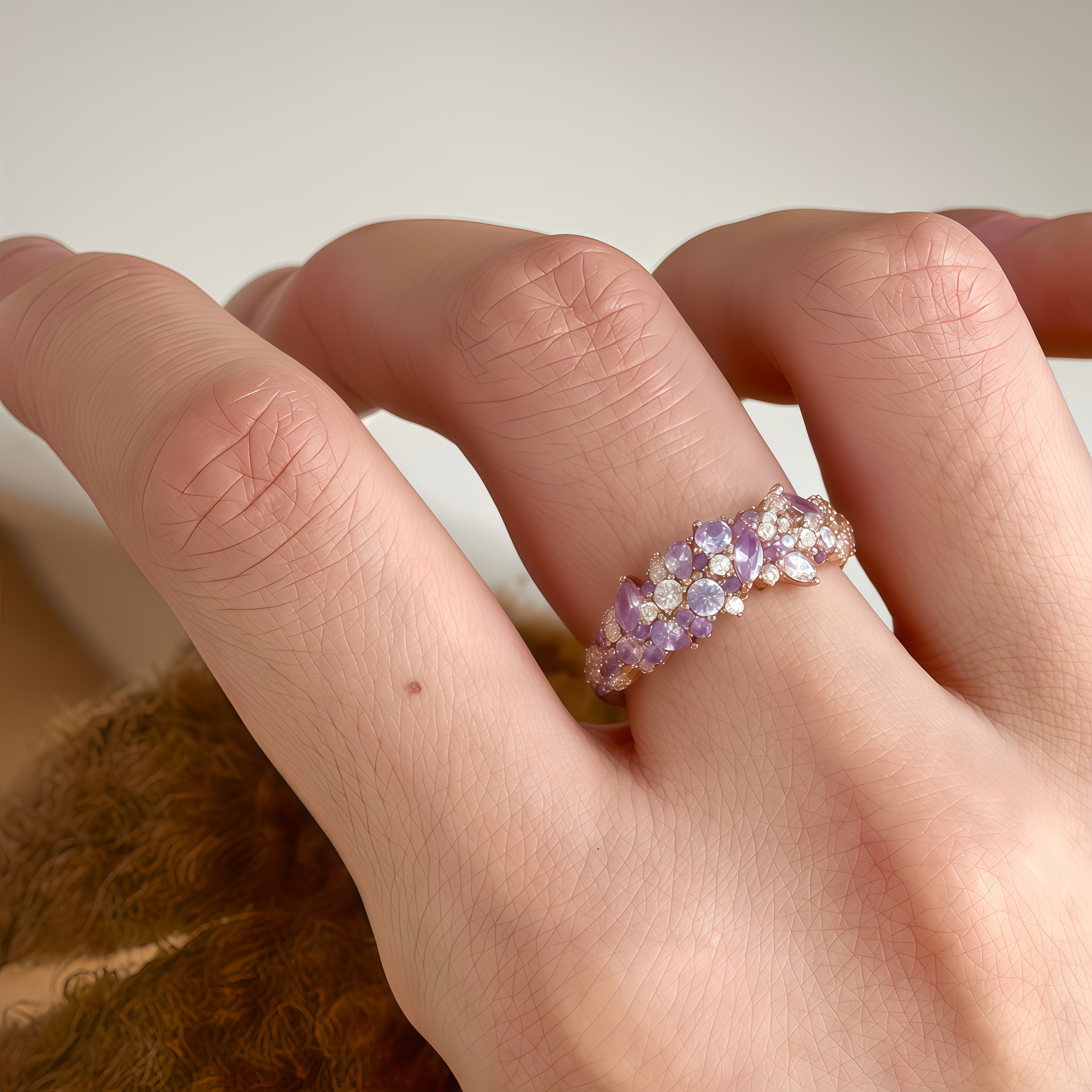 Lavender Dream Ring - Dual Moissanite Floral Symphony