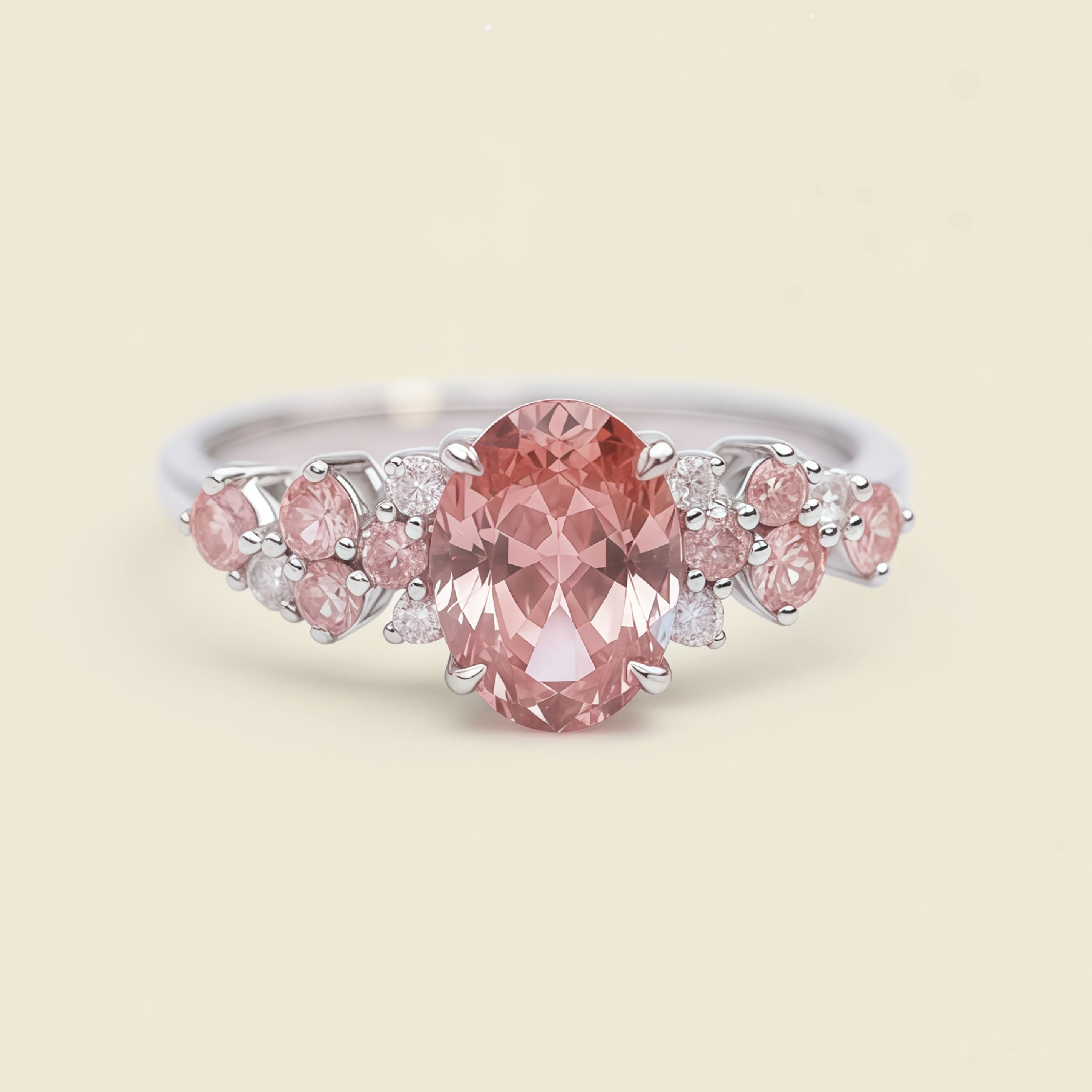 Blossom Rose- Oval Cut Morganite & Diamond Halo Engagement Ring