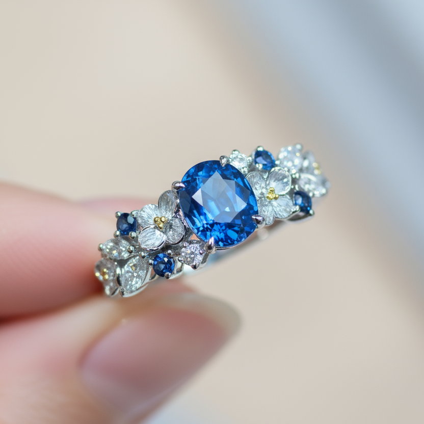 Aphrodite's Enchanted Vine | Blue Gemstone Floral Engagement Ring