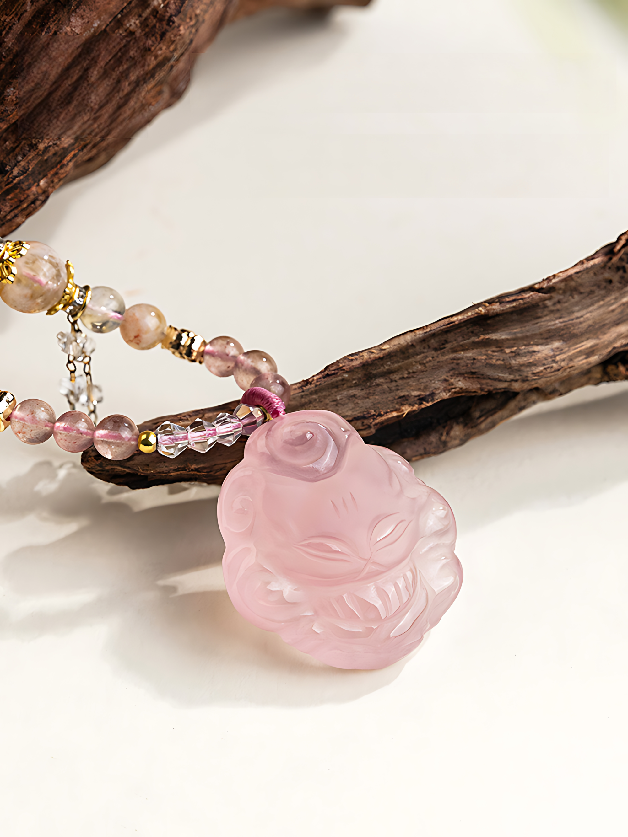 Natural Crystal Fox Pendant Necklace
