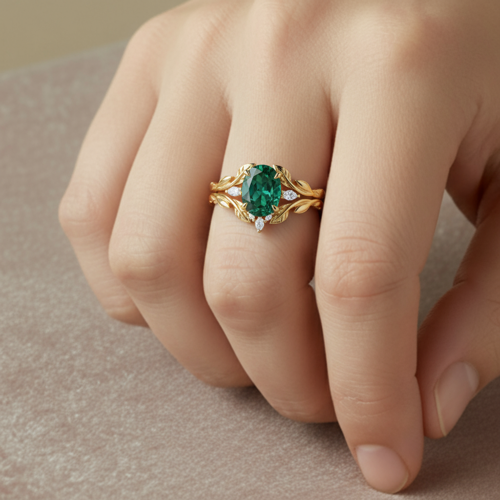 Regal Crest | Oval Emerald Symmetrical Laurel Engagement Ring - Athene