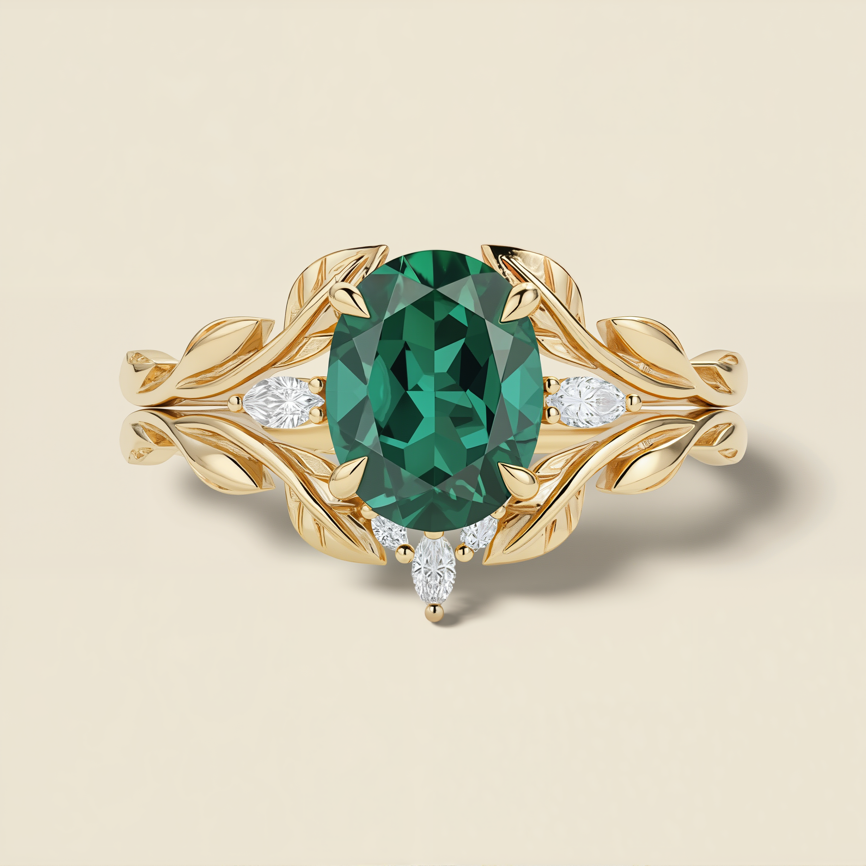 Regal Crest | Oval Emerald Symmetrical Laurel Engagement Ring - Athene