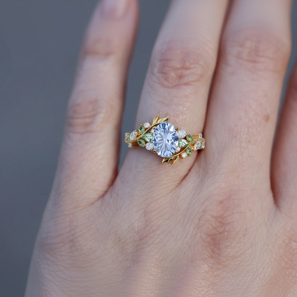 Celestial Arbor | Oval Lab Cornflower Blue Sapphire Multi-Gem Engagement Ring