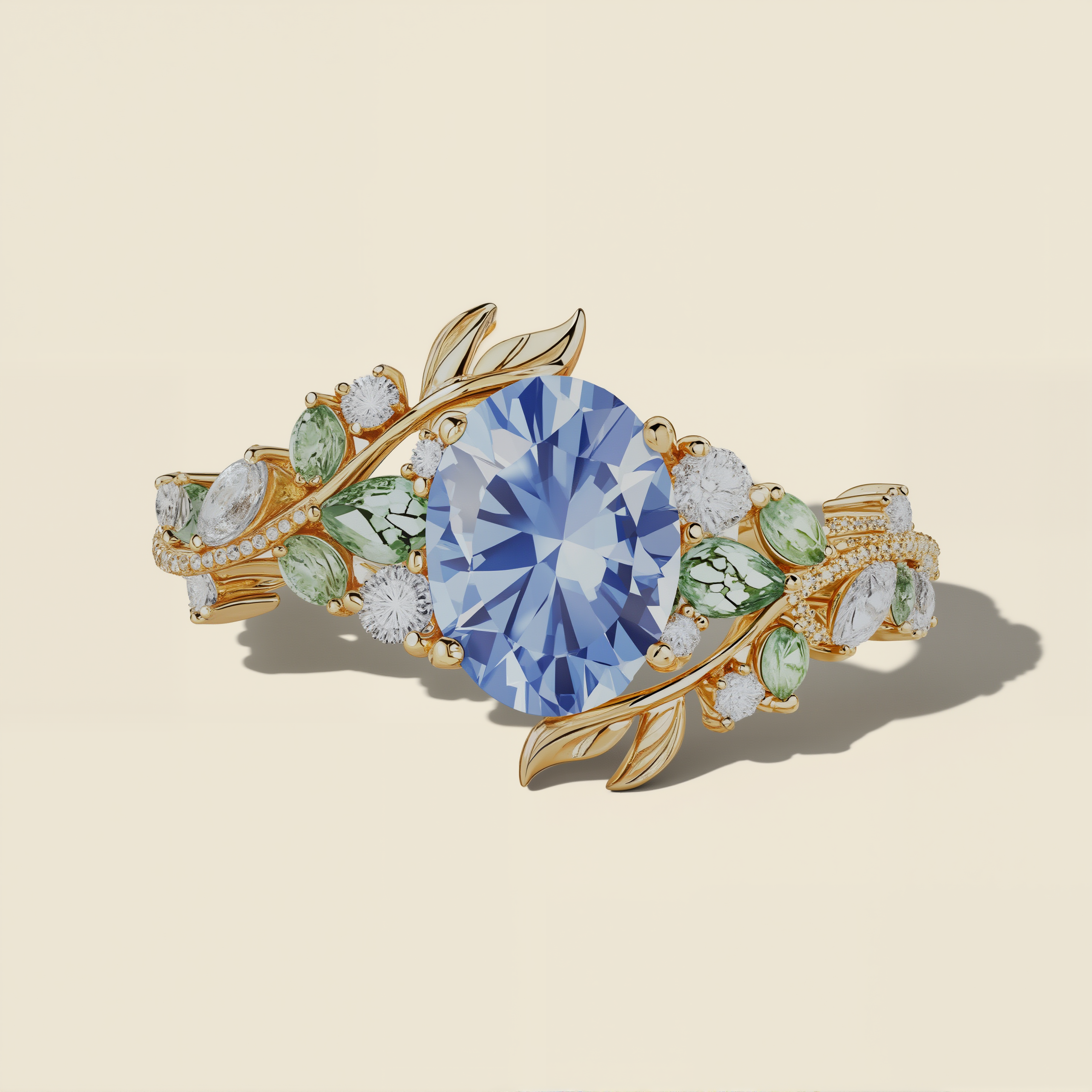 Celestial Arbor | Oval Lab Cornflower Blue Sapphire Multi-Gem Engagement Ring