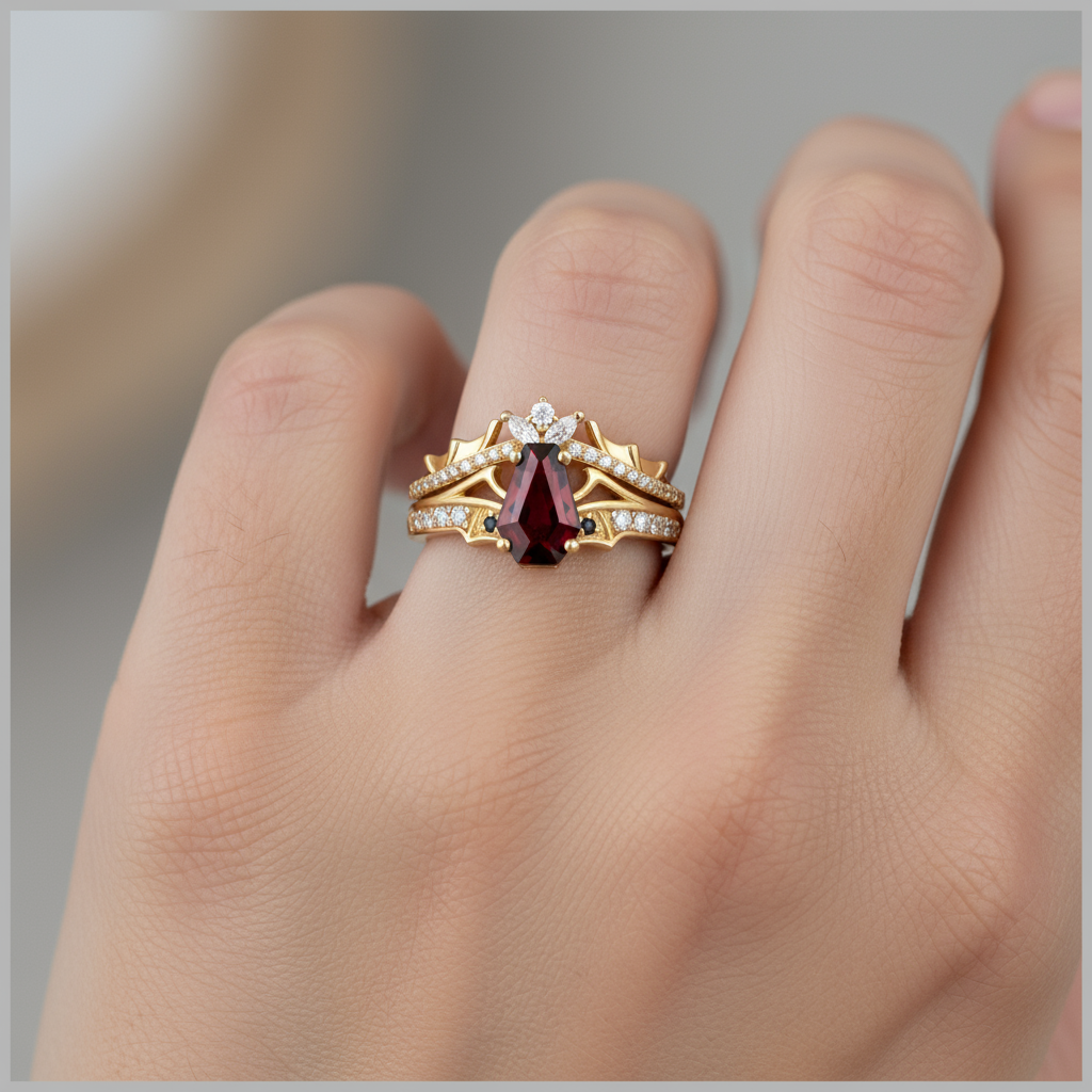 Grail Keeper | Kite Ruby & Black Diamond Royal Emblem Engagement Ring - Isolde