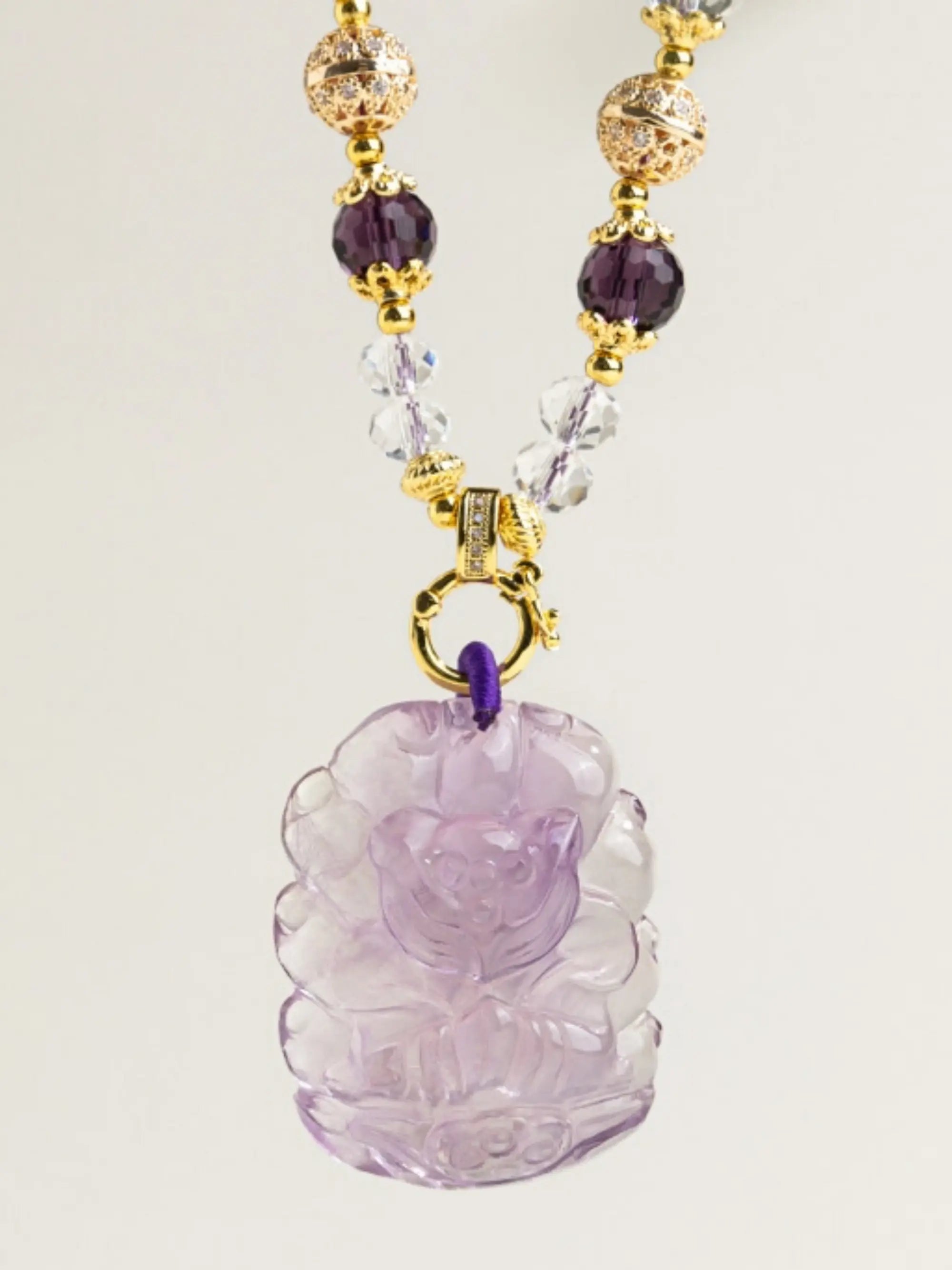 Natural Amethyst Fox Pendant Necklace