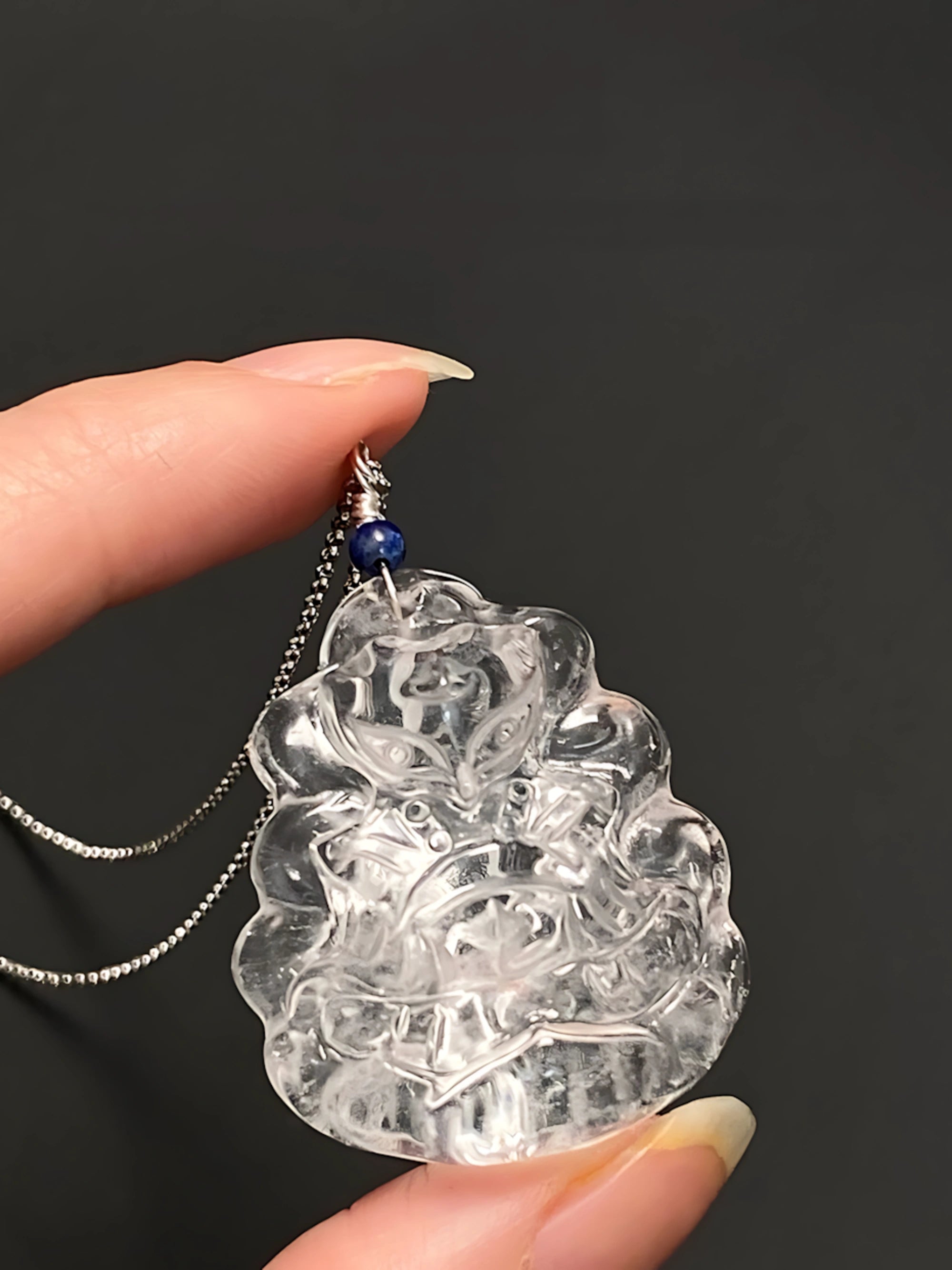 White Crystal Fox Pendant Necklace
