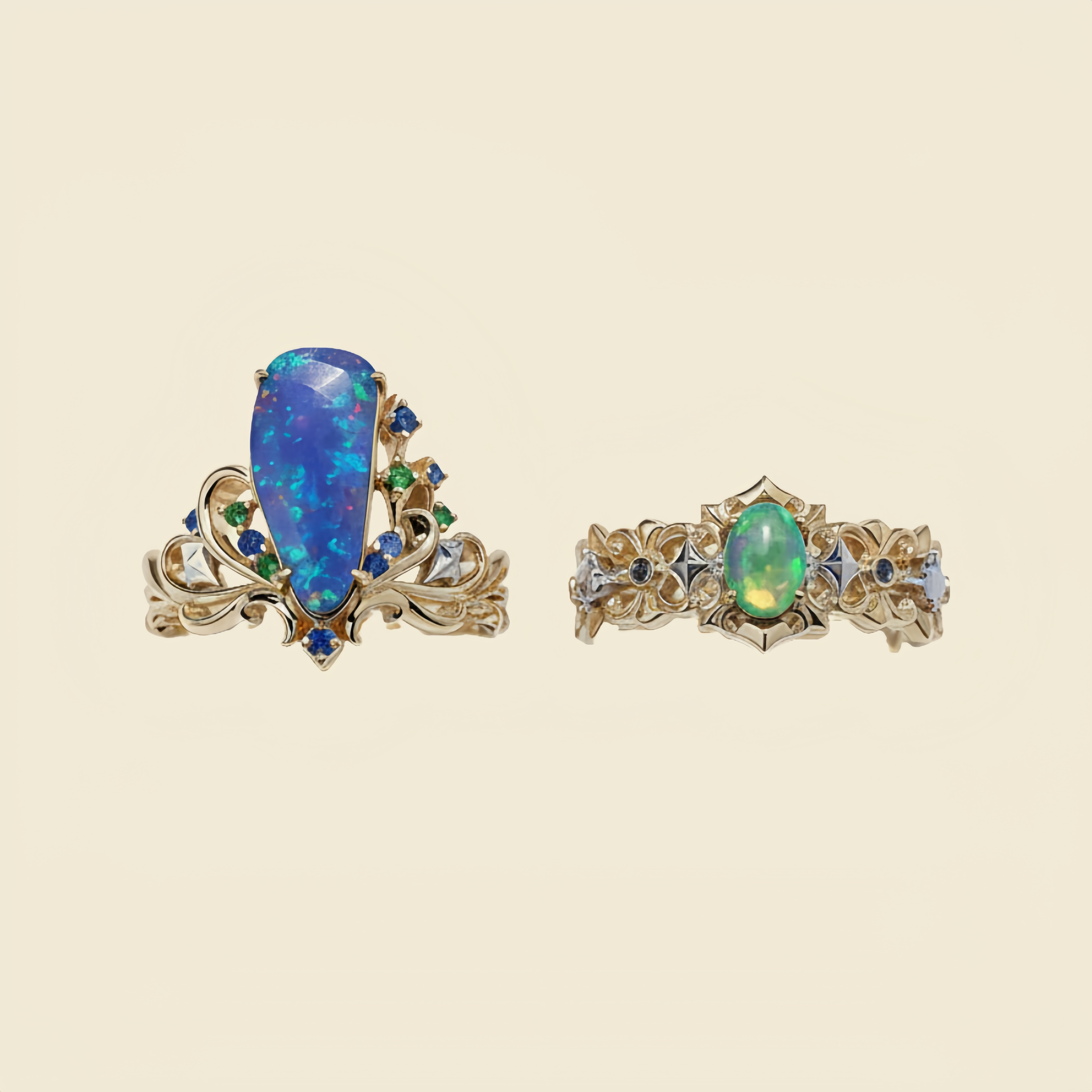 Cosmic Queen | Pear Black Opal & Multi-Gem Stacking Rings Set - Galaxia