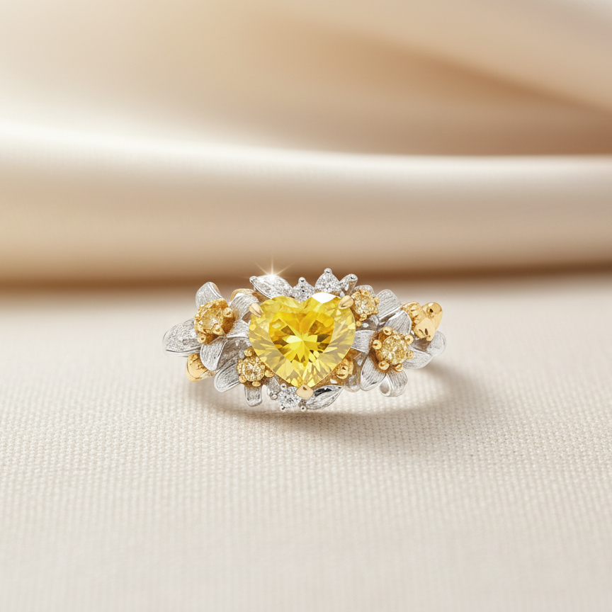 Heart Shaped Yellow Moissanite Blossom Engagement Ring