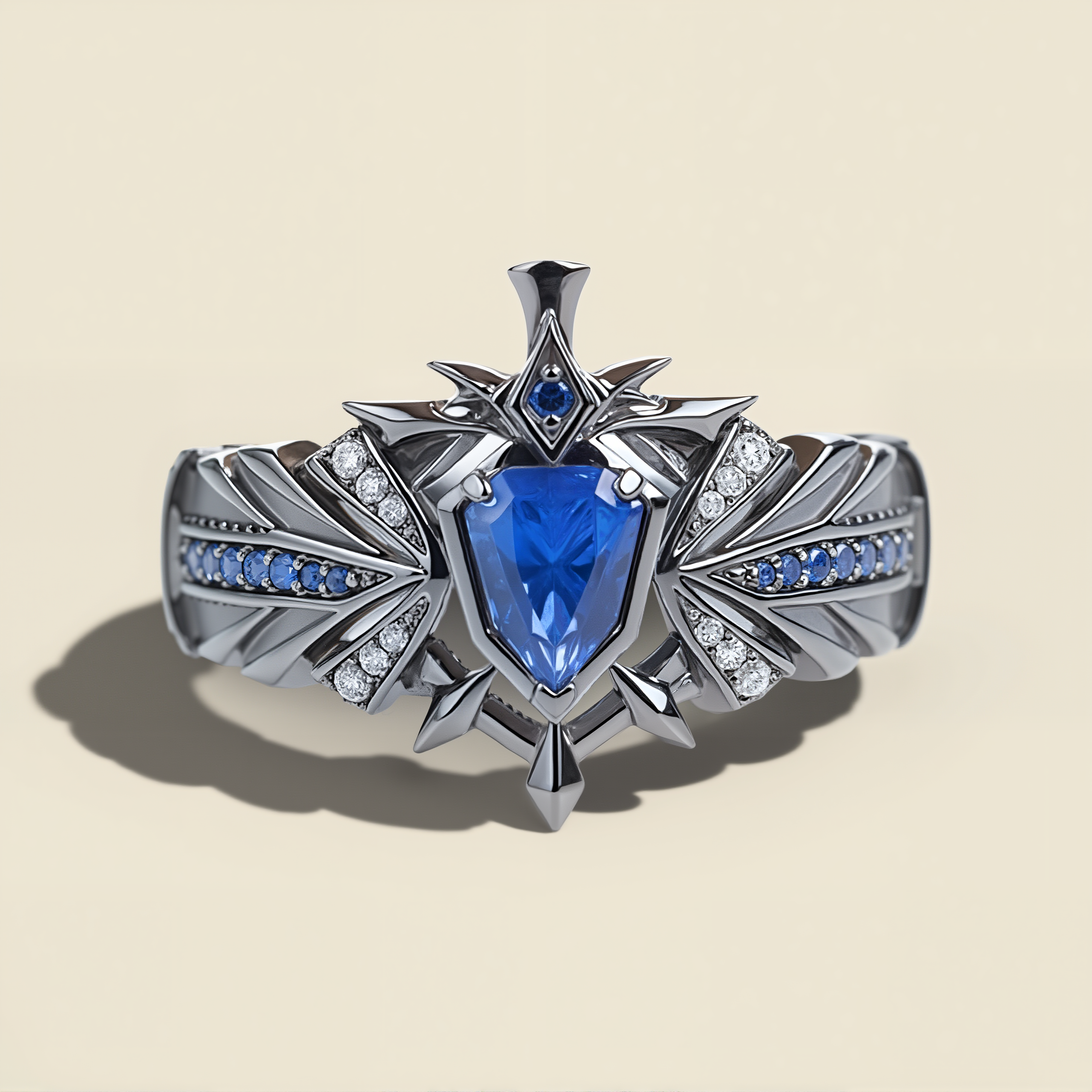 Guardian Shield | Shield-Cut Sapphire Gothic Knight Emblem Ring - Arthur
