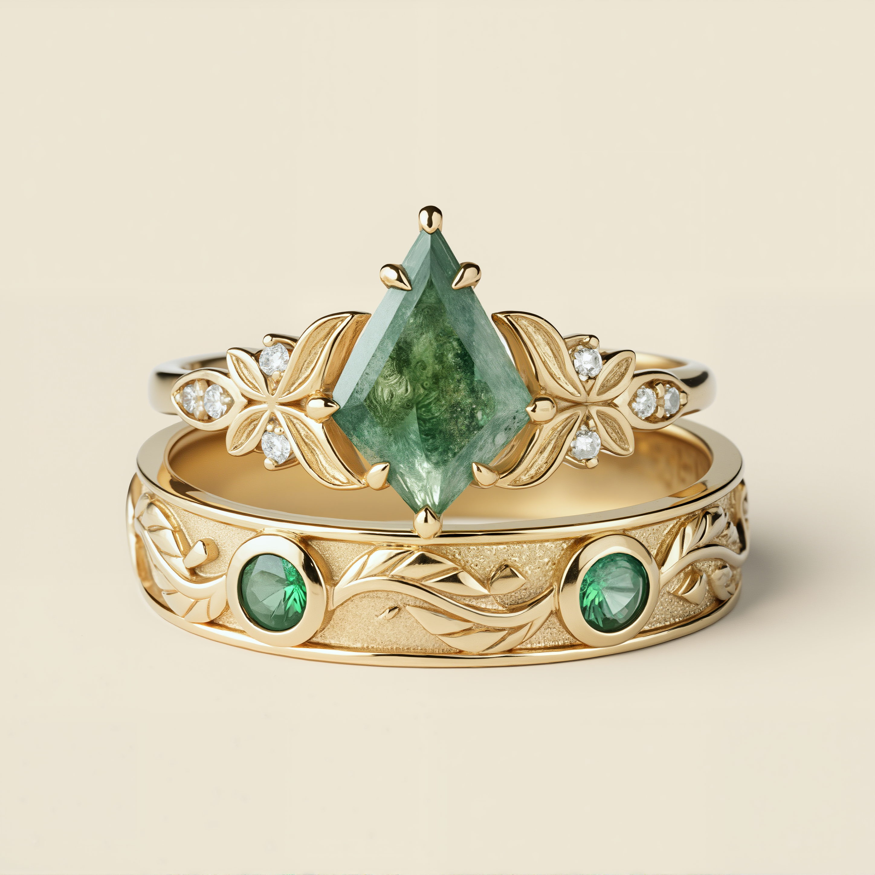 Mistwood Vow | Kite-Cut Moss Agate & Green Garnet Woodland Matching Set 2pcs - Dryad