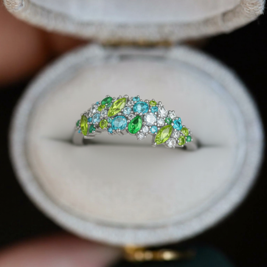 Blue Green Diamond "Oz" Ring - Teal Moissanite Statement Ring