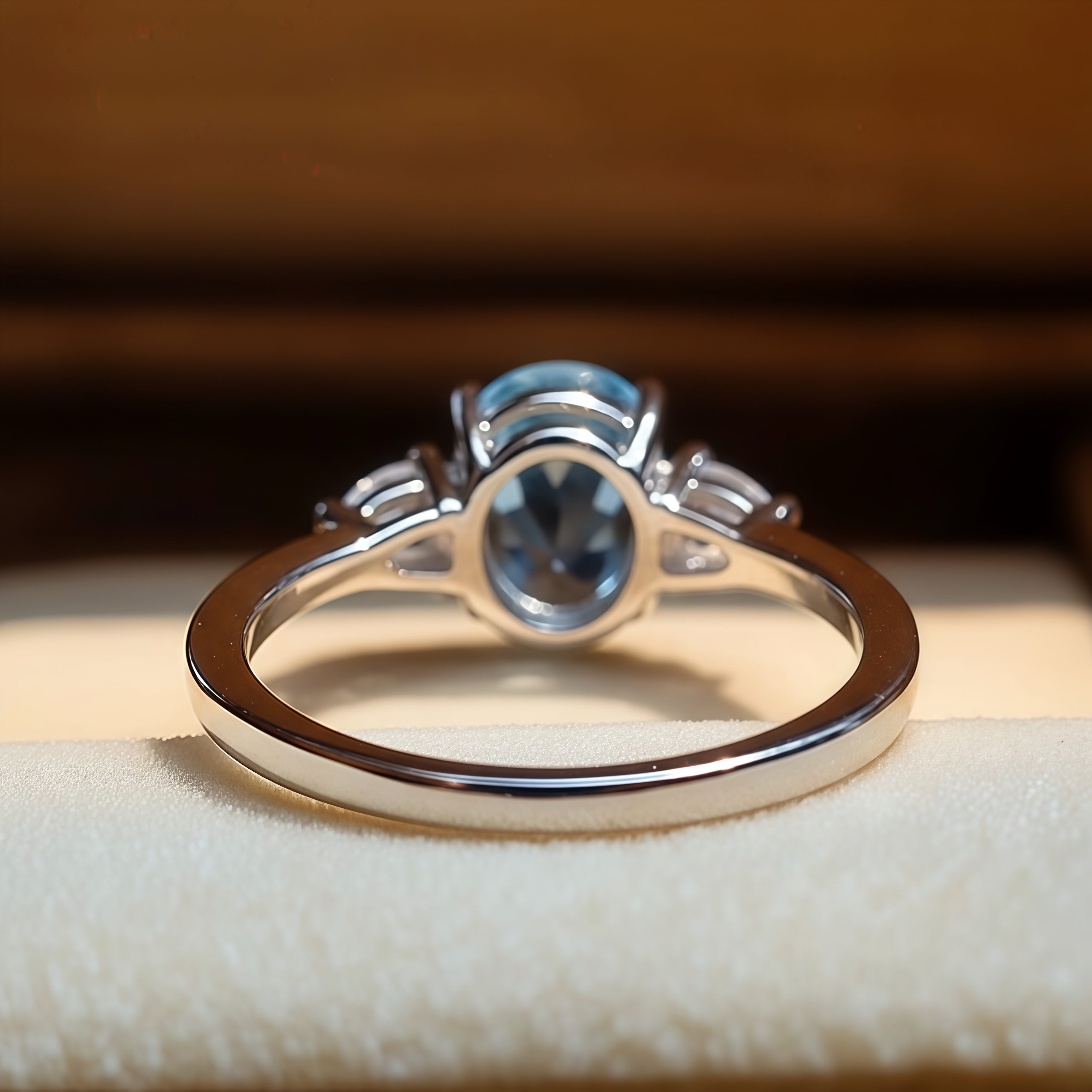 Bluebell – Oval Cut Aquamarine & Diamond Trillion Accent Engagement Ring