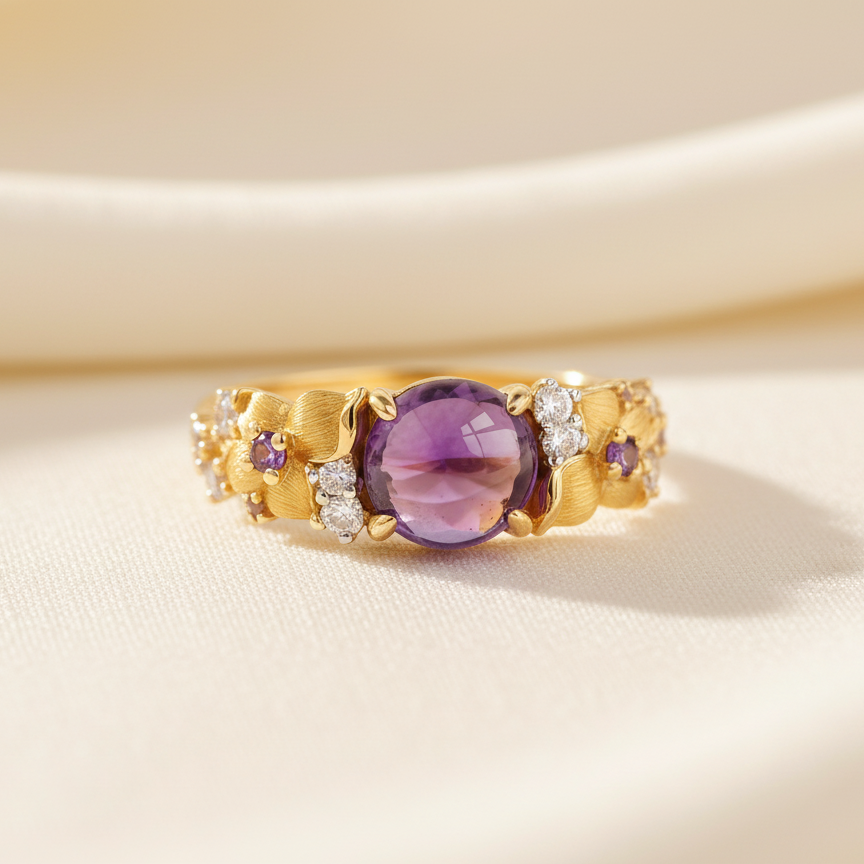 Brazilian Amethyst Ring, Violet Amethyst Jewelry, Purple Floral Ring