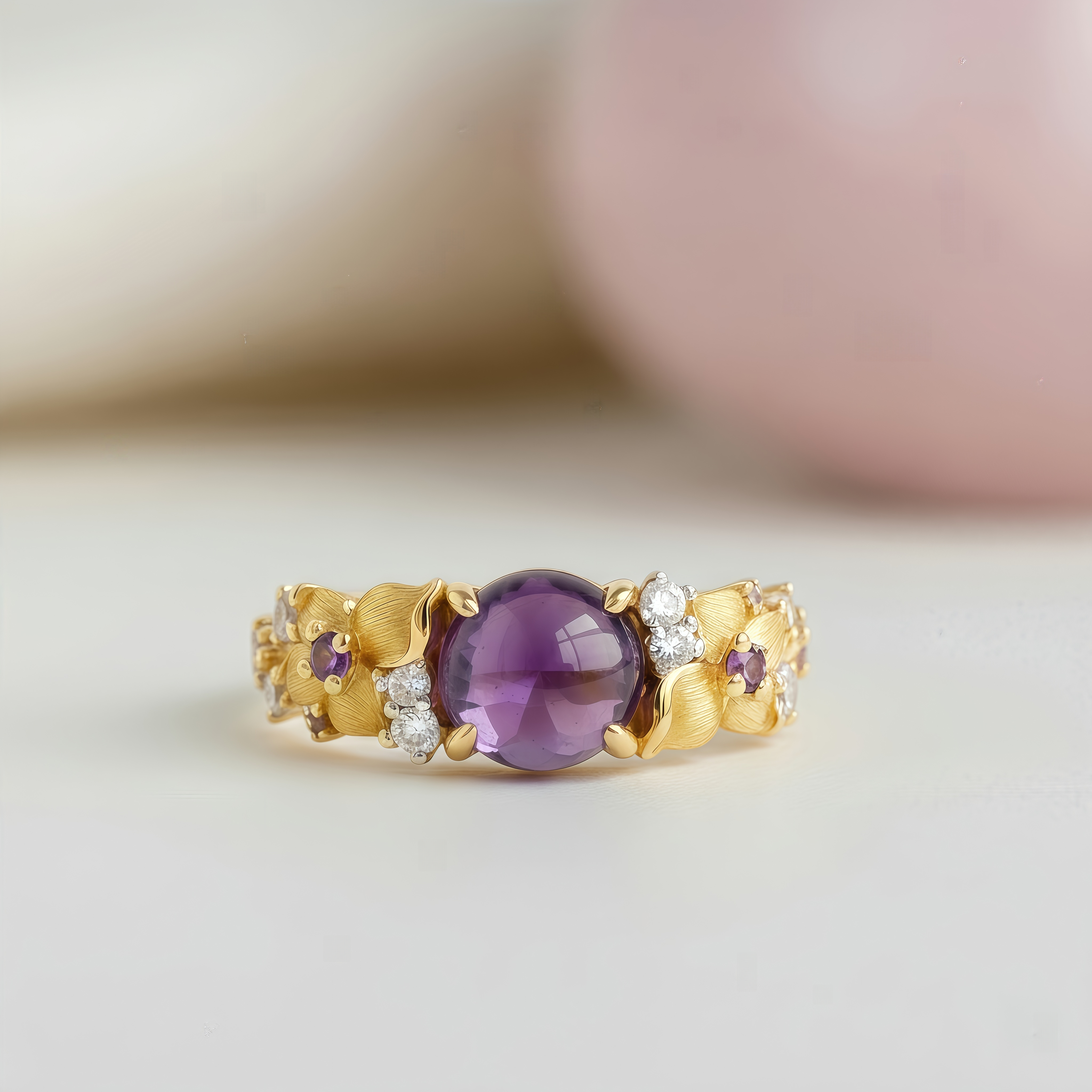 Brazilian Amethyst Ring, Violet Amethyst Jewelry, Purple Floral Ring