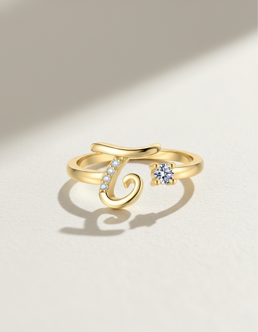 Initial Promise Rings -The Start of Forever--Adjustable Ring