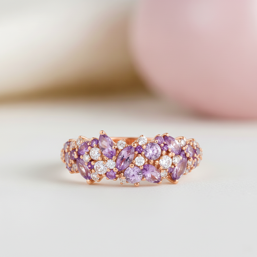 Lavender Dream Ring - Dual Moissanite Floral Symphony