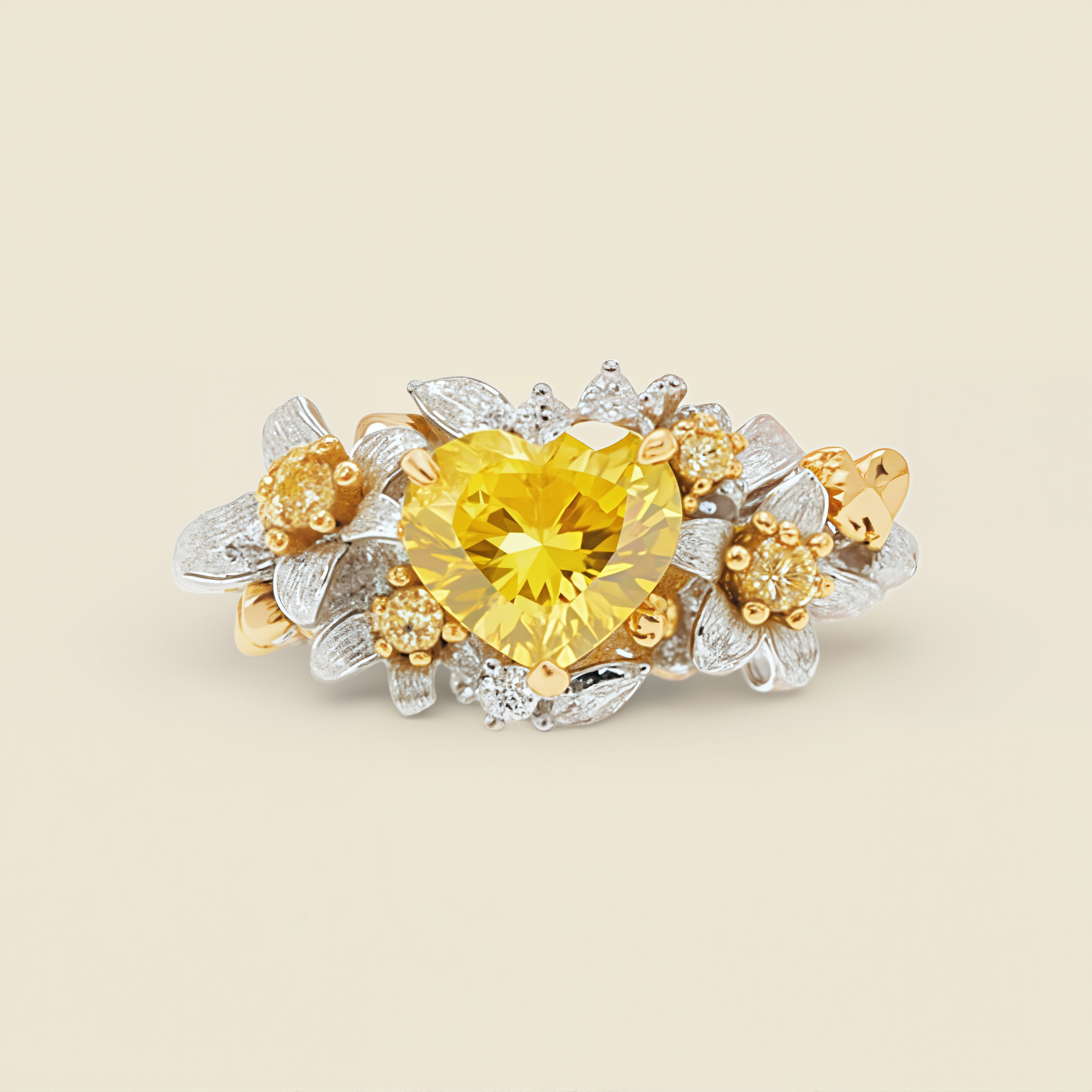 Heart Shaped Yellow Moissanite Blossom Engagement Ring
