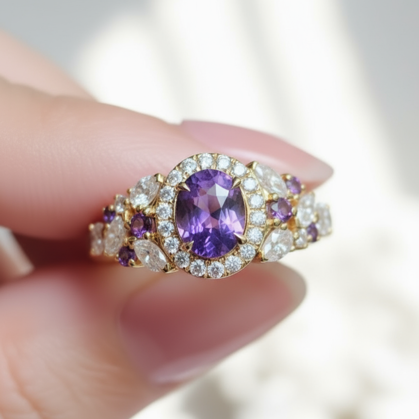"The Roman Affair" -Regal Amethyst & Sapphire Ring