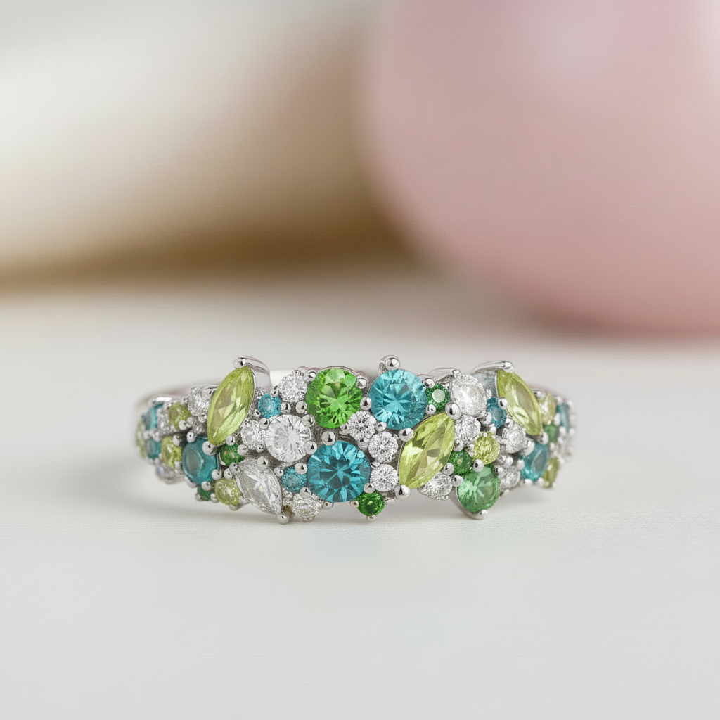 Blue Green Diamond "Oz" Ring - Teal Moissanite Statement Ring