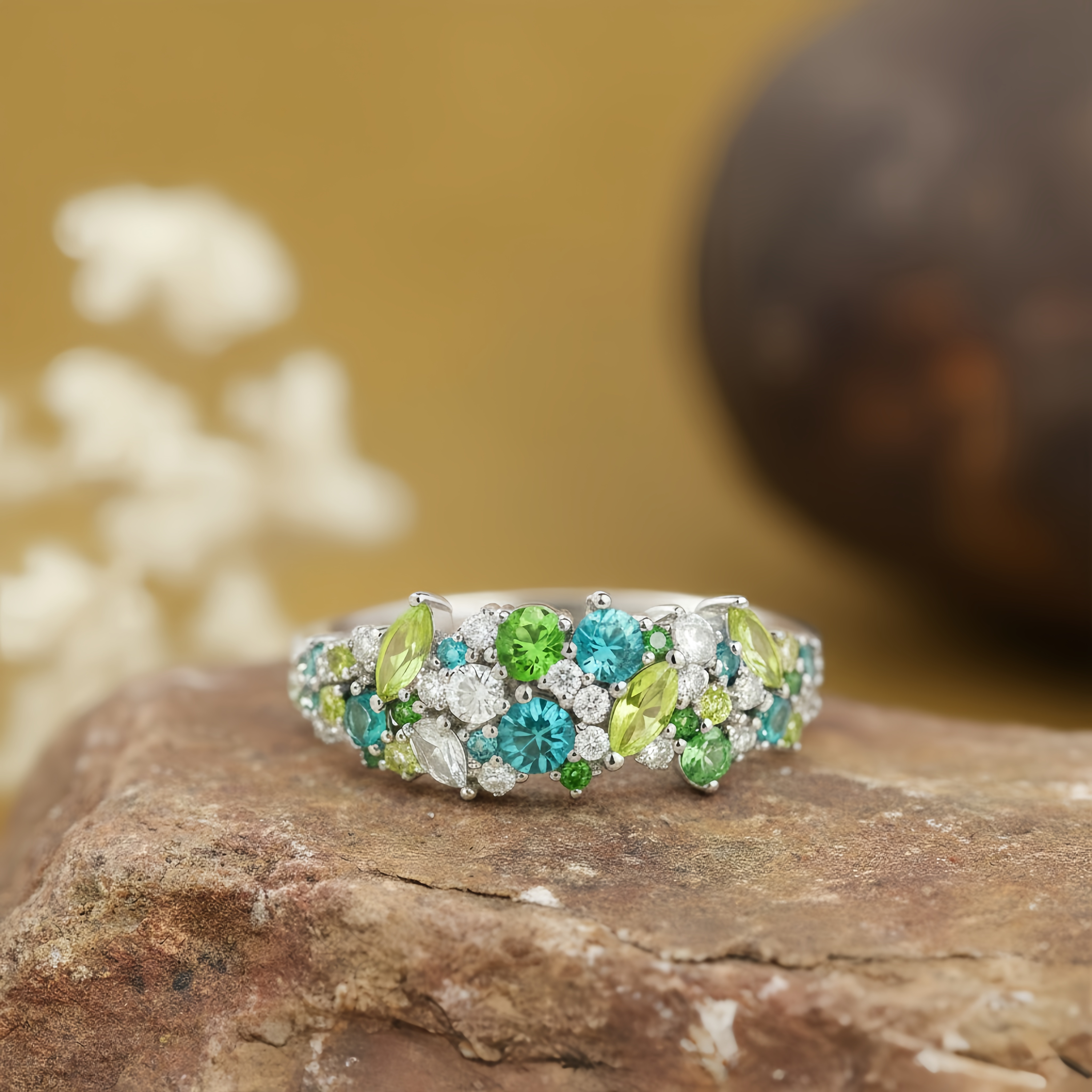 Blue Green Diamond "Oz" Ring - Teal Moissanite Statement Ring