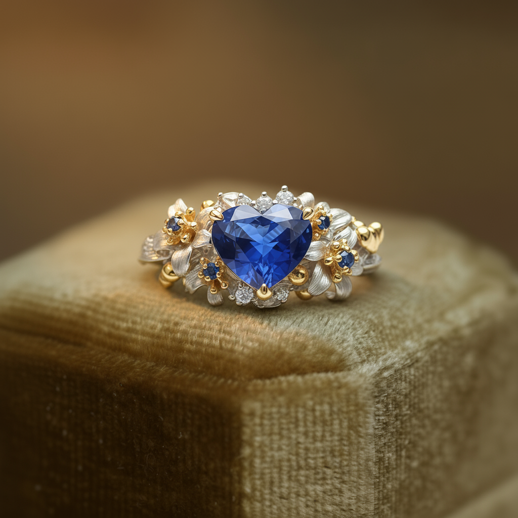 Blue Heart Blossom Sapphire Crown Ring
