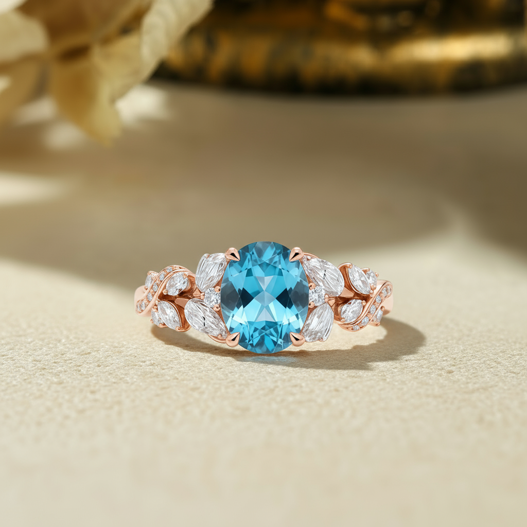 Azure Lake Leaf Topaz Ring