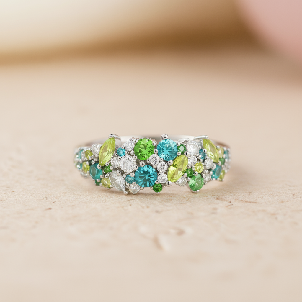 Blue Green Diamond "Oz" Ring - Teal Moissanite Statement Ring