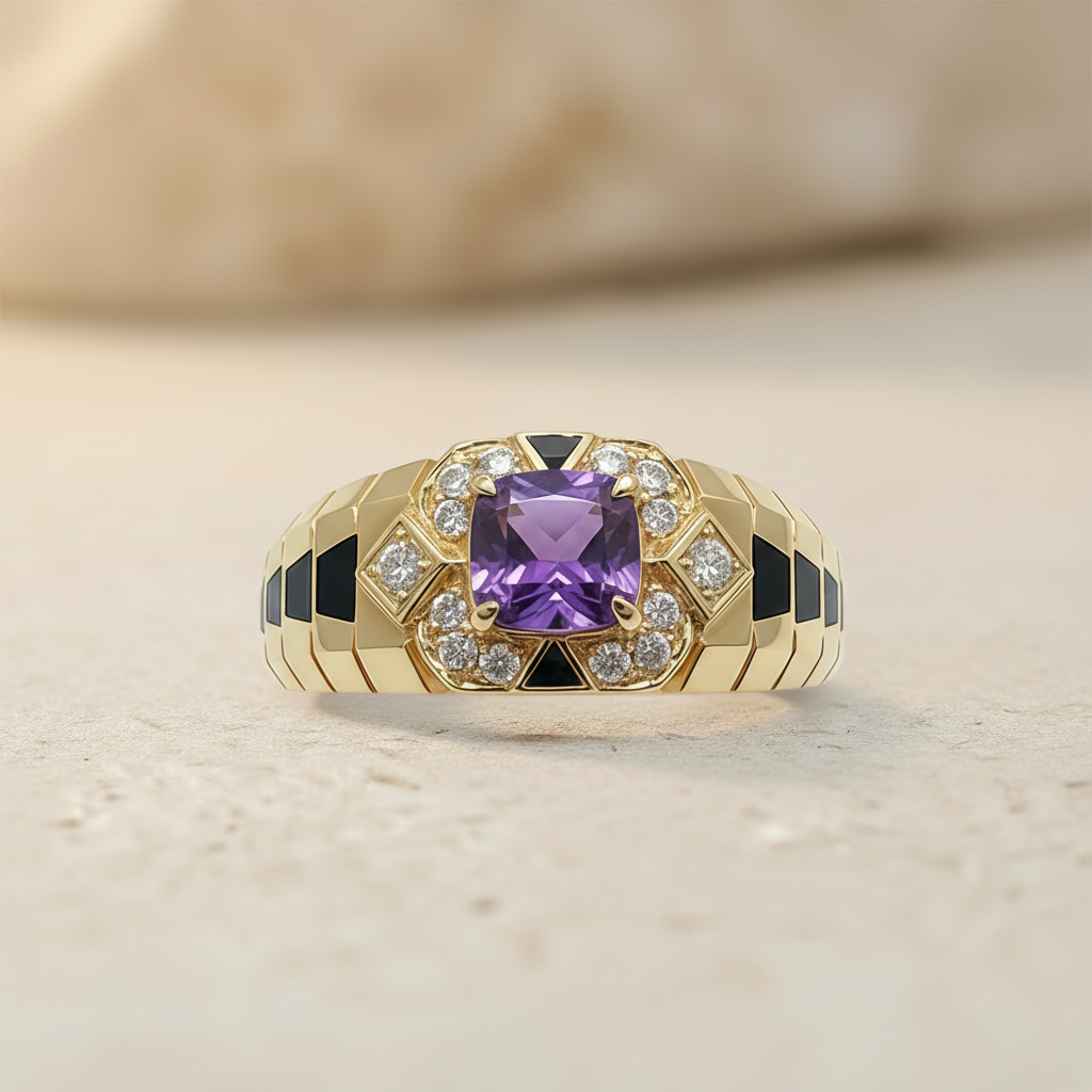 Modern Art Deco Amethyst Ring