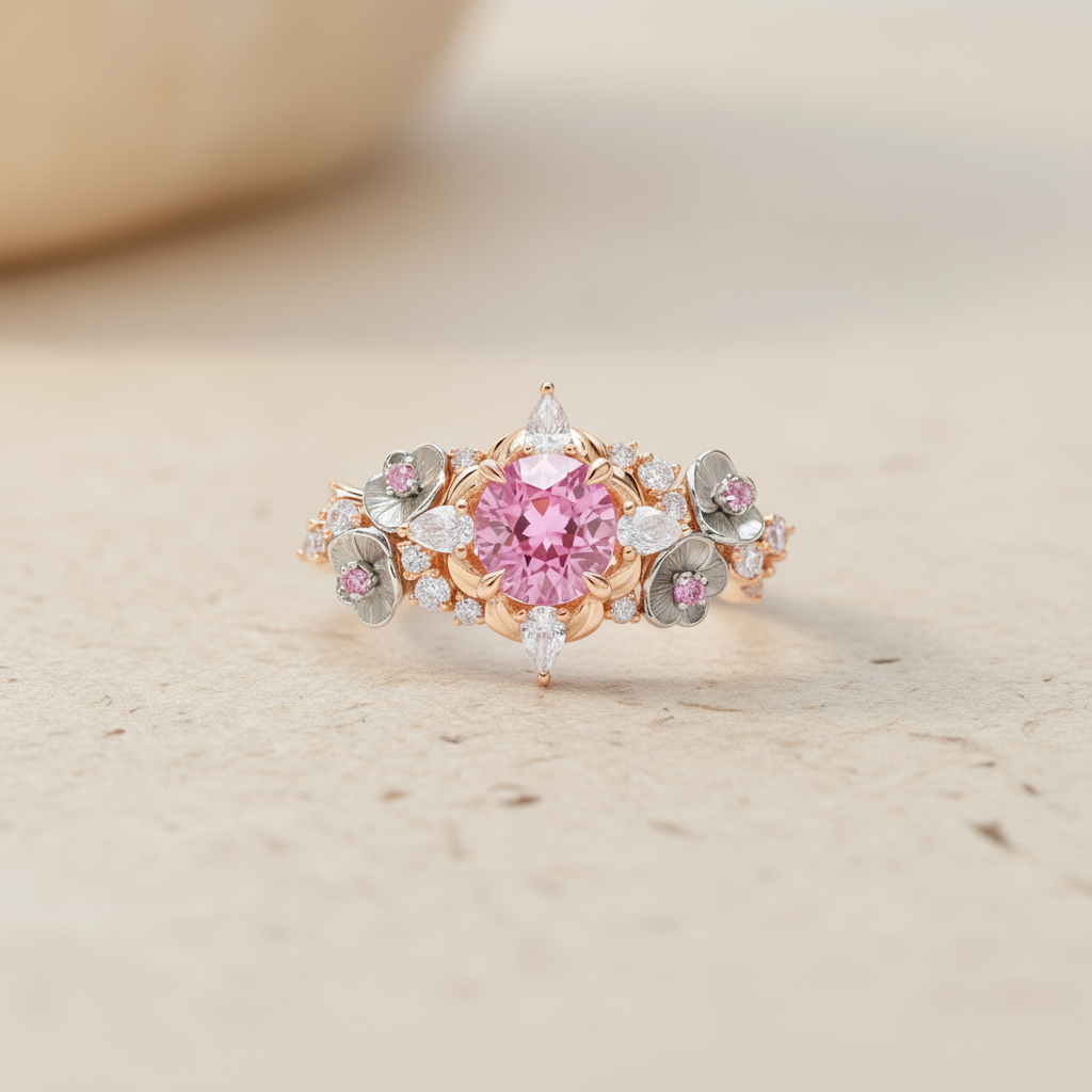 Sakura Blossom Pink Gemstone Garden Ring