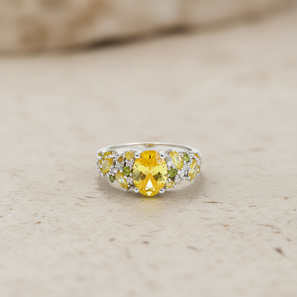 Sunflower Whisper Ring - Golden Moissanite Bloom