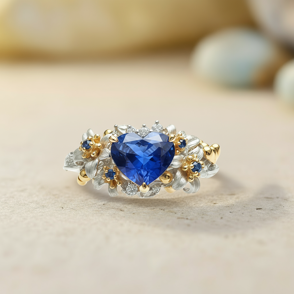 Blue Heart Blossom Sapphire Crown Ring