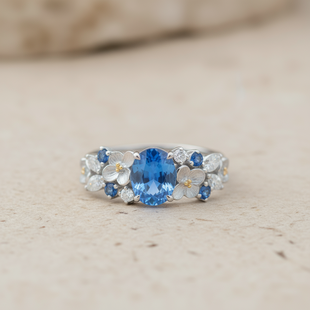 Aphrodite's Enchanted Vine | Blue Gemstone Floral Engagement Ring