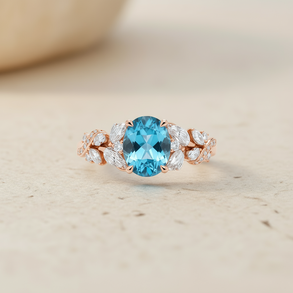 Azure Lake Leaf Topaz Ring