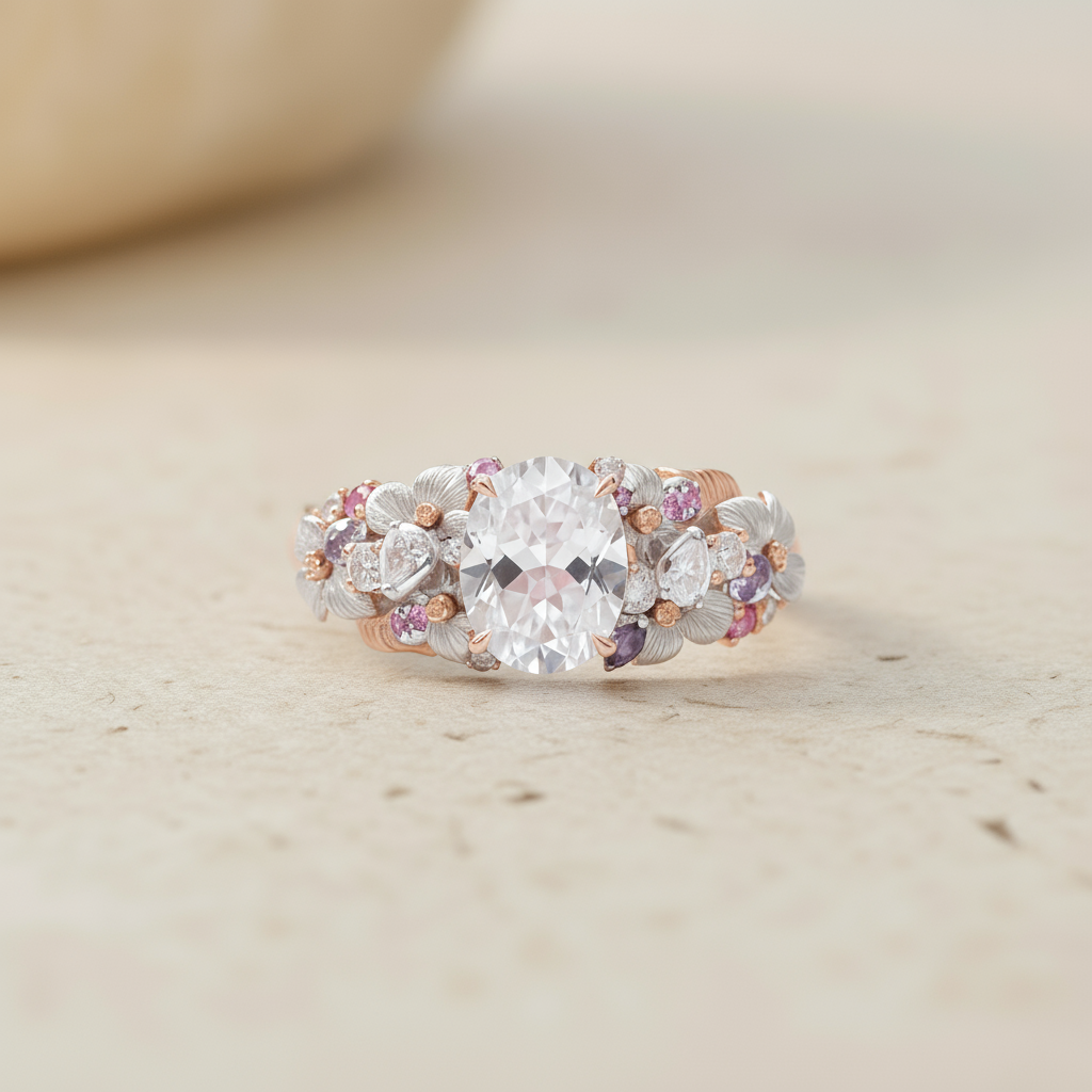 Morning Dew Blossom Oval Diamond Ring